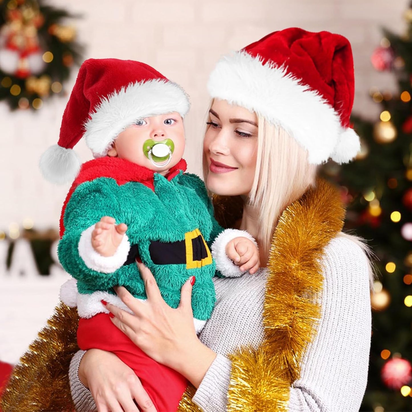 Santa Hat for Adults Christmas Hat Red Velvet Double-Layer Thickening Unisex Holiday Xmas Hats for New Year Festive Party