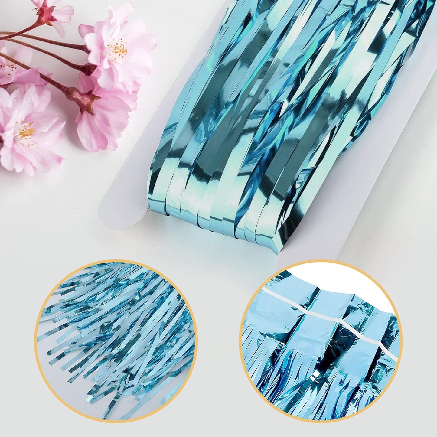 5 Pack Blue Fringe Backdrop 3.2ft x 8.2ft Foil Curtain Tinsel Foil Fringe Curtains Photo Booth Props for Mermaid Birthday Under The Sea Party Decorations Teal Blue Tinsel Backdrop Streamers (Blue)