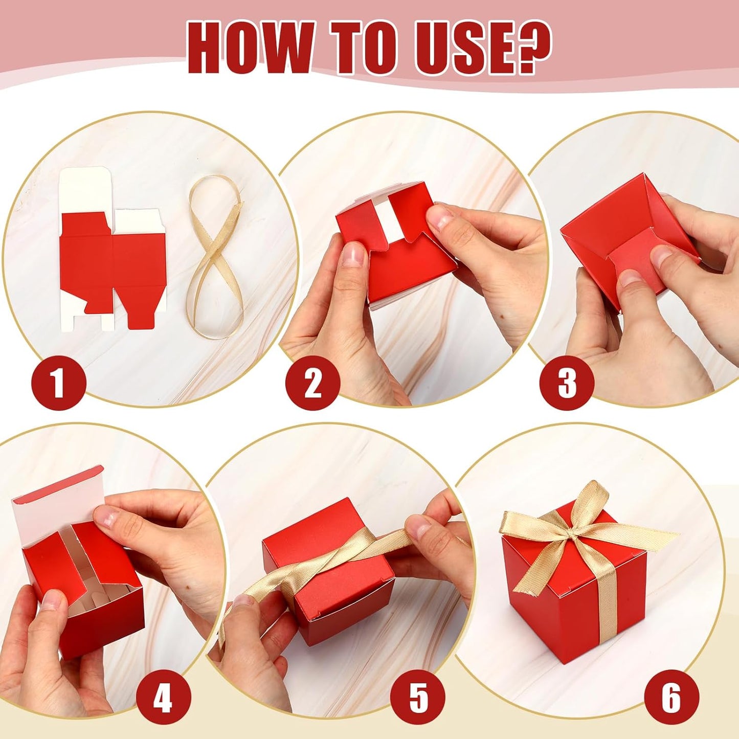 Jutom 100 Pcs Mini Favor Boxes Extra Small Candy Boxes Paper with Gold Ribbon for Christmas Thanksgiving Day Birthday Wedding Anniversary Supplies(2 x 2 x 2 Inch,Red)