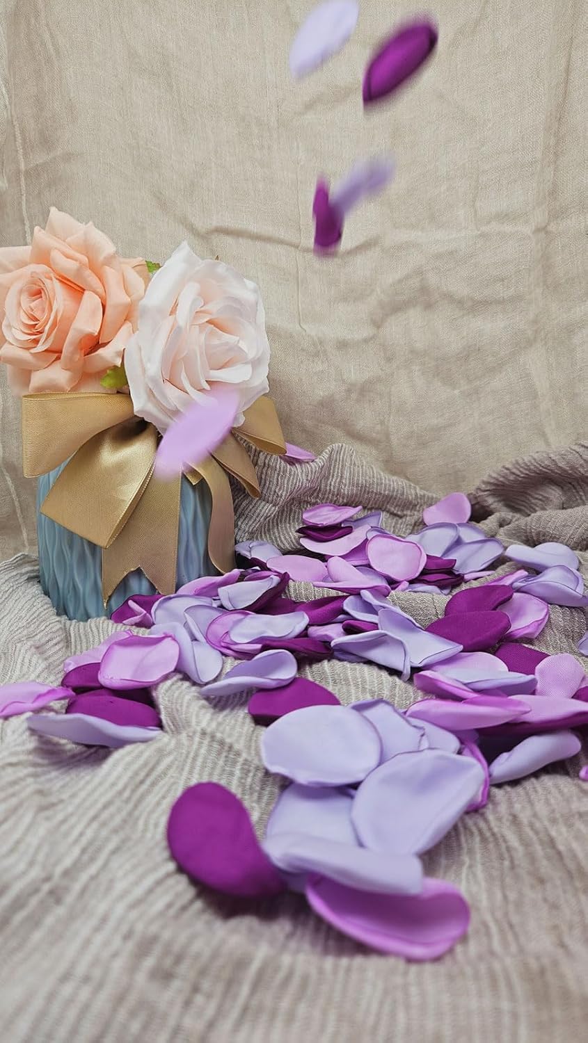 ZOOYOO 200Pcs Silk Rose Flower Petals For Valentaine's Day,Wedding Flower Gril Basket,Aisle Scatter,Table Centerpieces,Romantic Night Decoration,3.5cm Each(Purple Series）