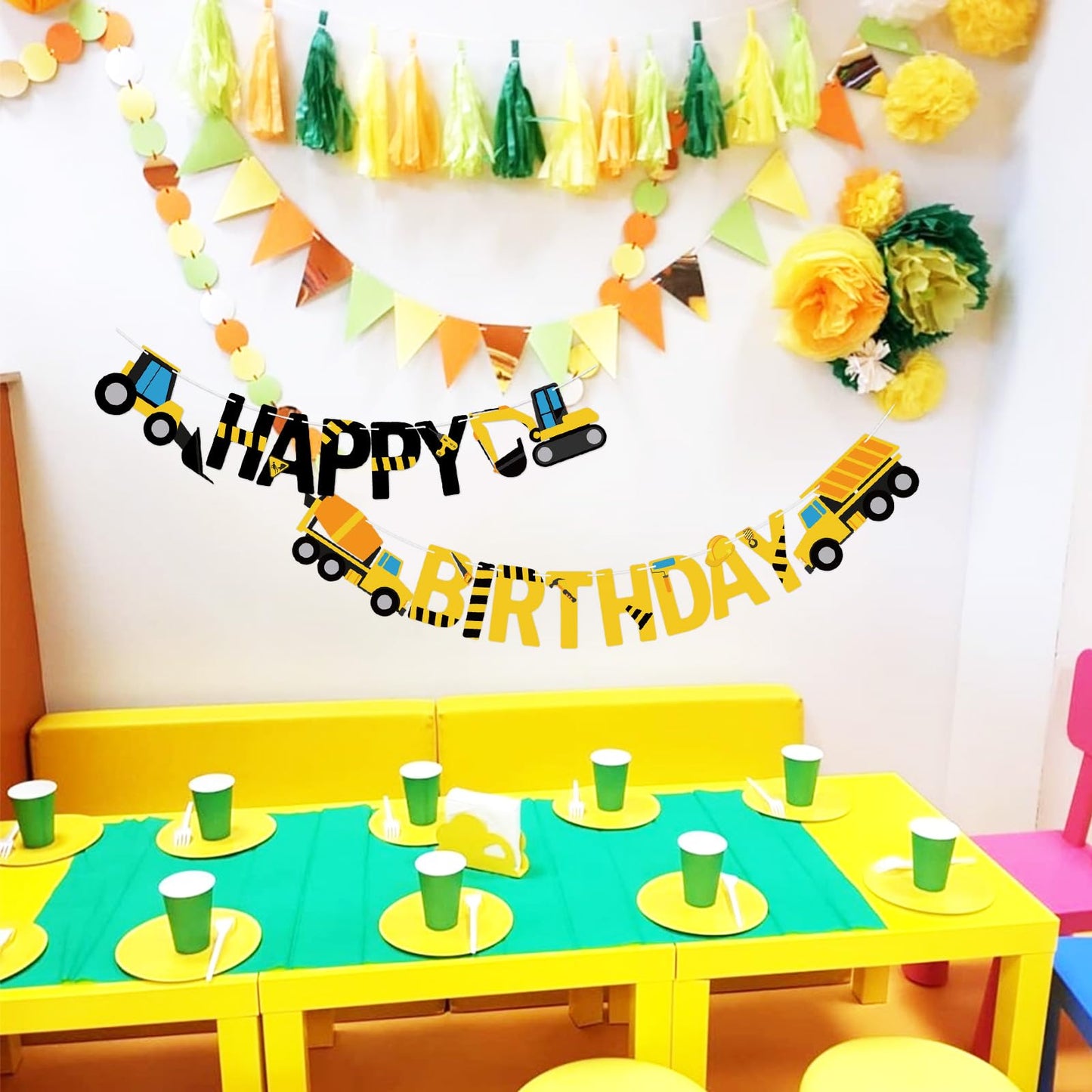 Happy Birthday Banner Construction Party Decorations Construction Birthday Party Supplies for Boys