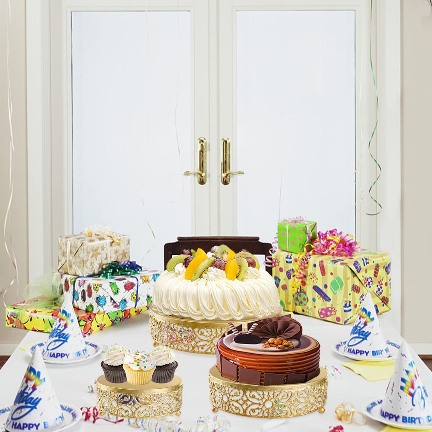 Hedume 3 Pack Cake Stand, Round Metal Cake Stands, 8" 10" 12" Dessert Display Cupcake Stands