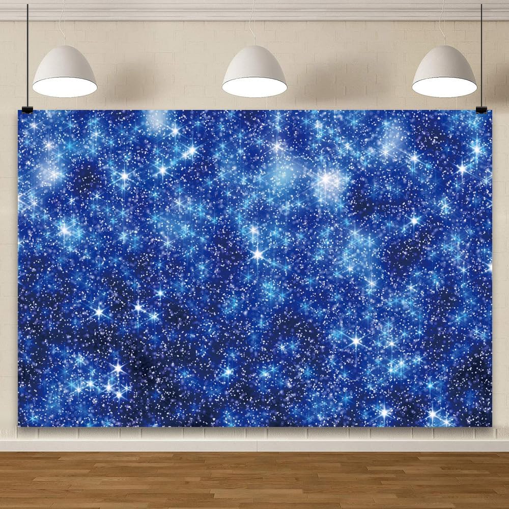 YongFoto Blue Glitter Backdrop 10x6.5ft Silver Light Spots Navy Blue Sequin Bokeh Photography Background Birthday Bridal Shower Wedding Photography Background Party Banner Decor Portraits Photoshoot