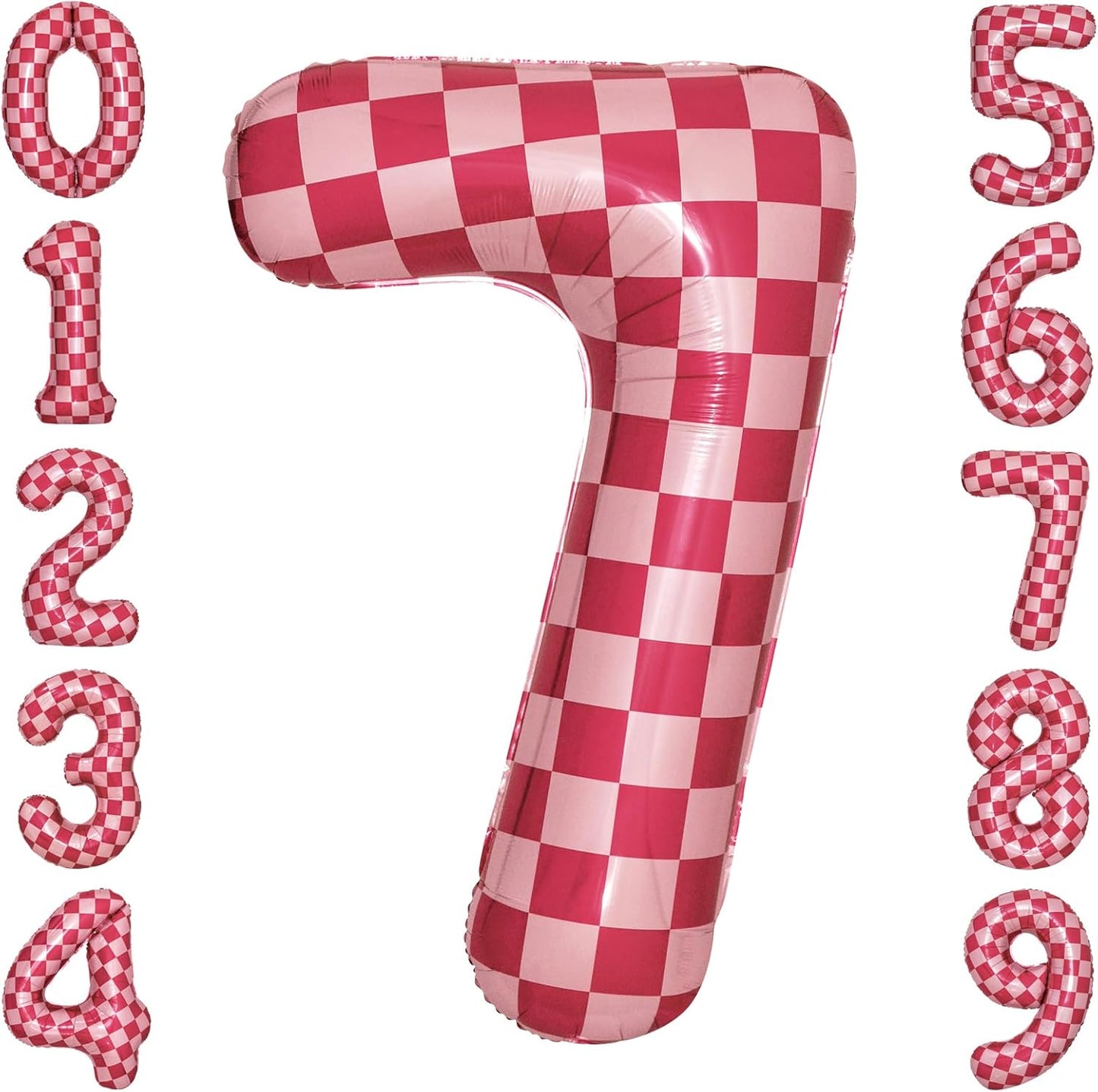 40 Inch Pink Checkered 7 Balloon Large Hot Pink Number Balloons for Girls 7th Birthday Decorations Pink Number 7 Balloon