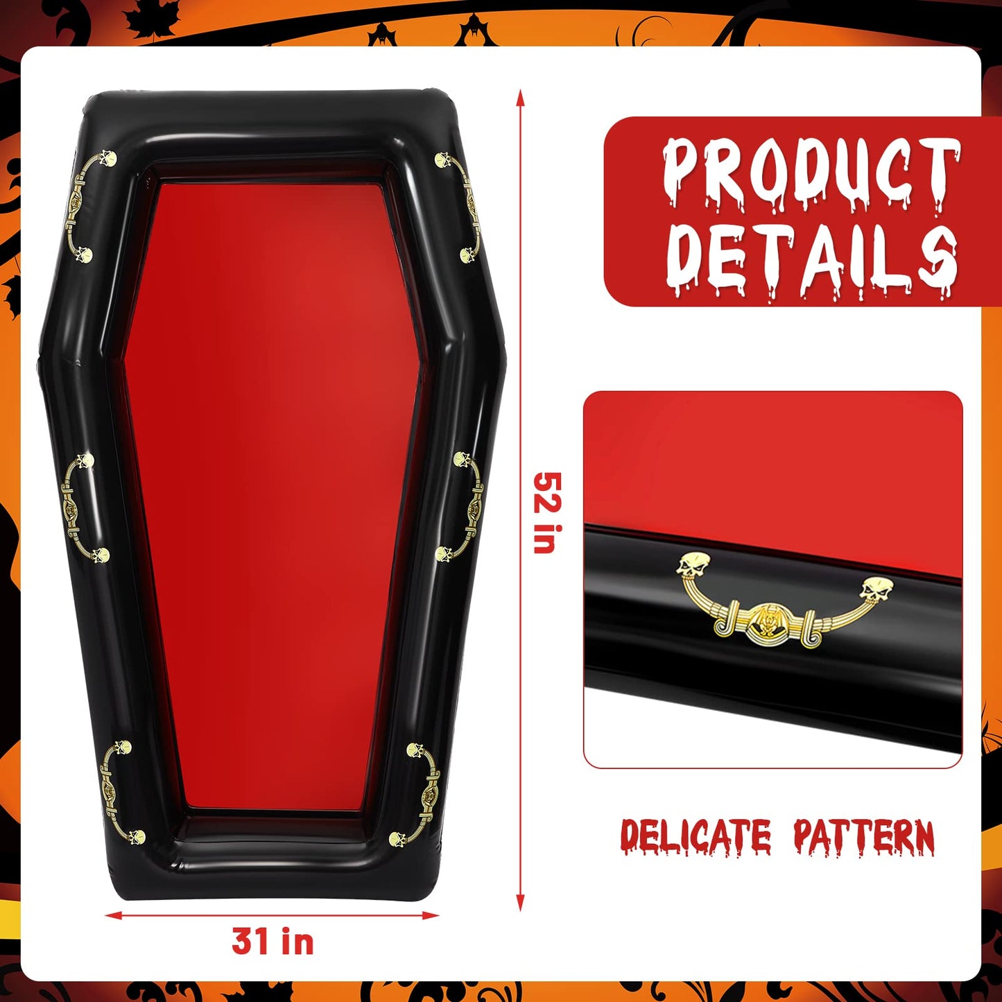 Aoriher 52 Inch Inflatable Coffin Cooler Fake Coffin Floatie Drink Ice Chest Buffet Bucket Beverage
