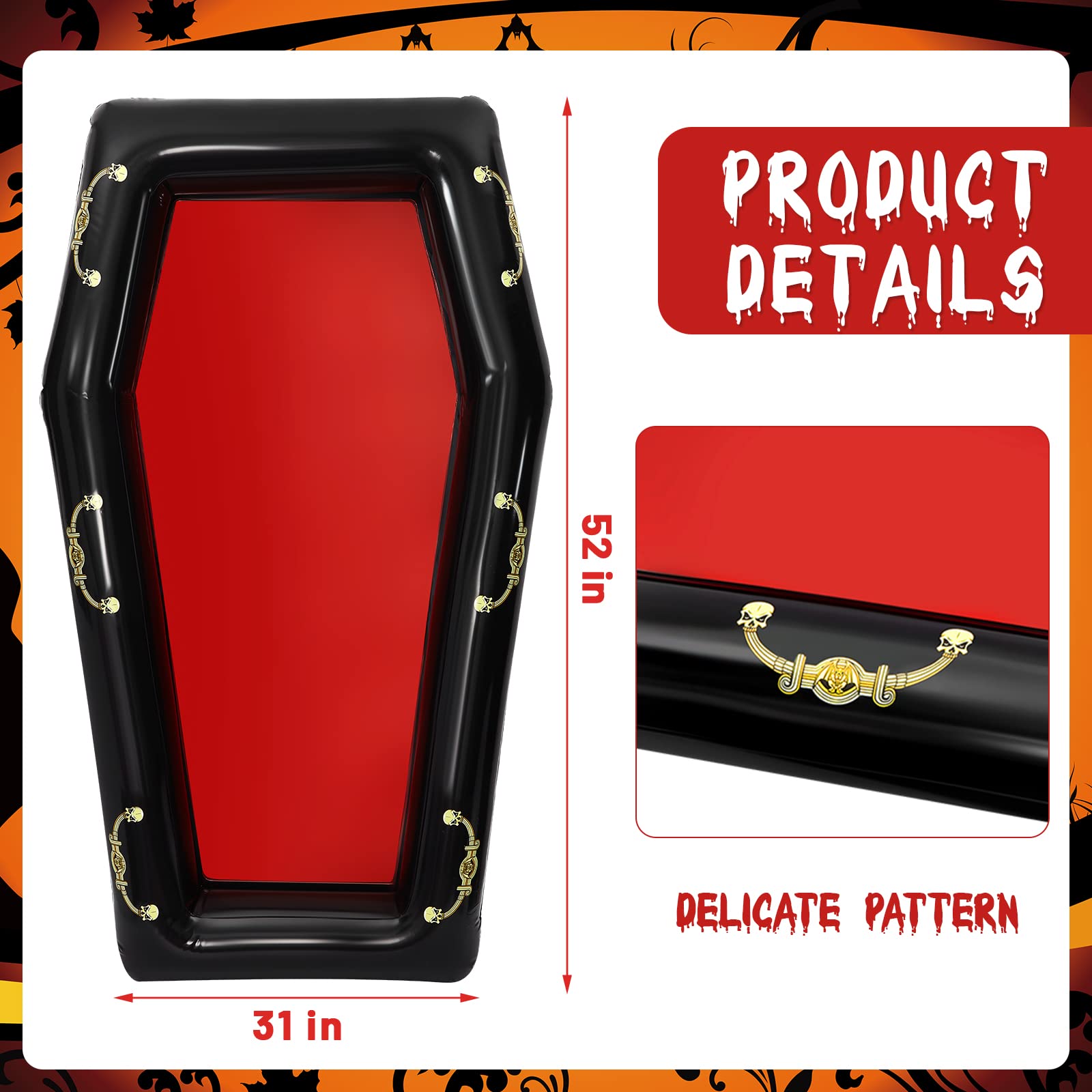 Aoriher 52 Inch Inflatable Coffin Cooler Fake Coffin Floatie Drink Ice Chest Buffet Bucket Beverage