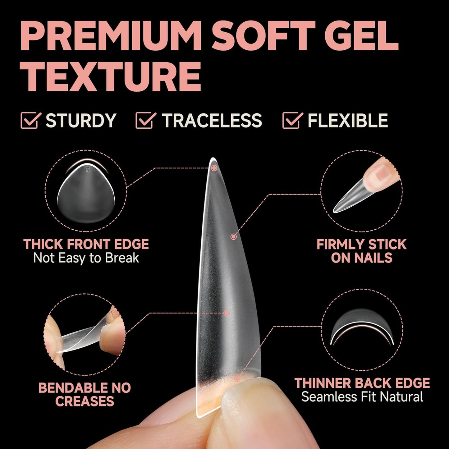 UNA GELLA Clear Stiletto Nails Tips Half Cover Stiletto Gel Nail Tips 216pcs Almond Shape False Acrylic Nail Tips for Faster Gel Nail Extension DIY Art Salon Press On Nails 12 Sizes