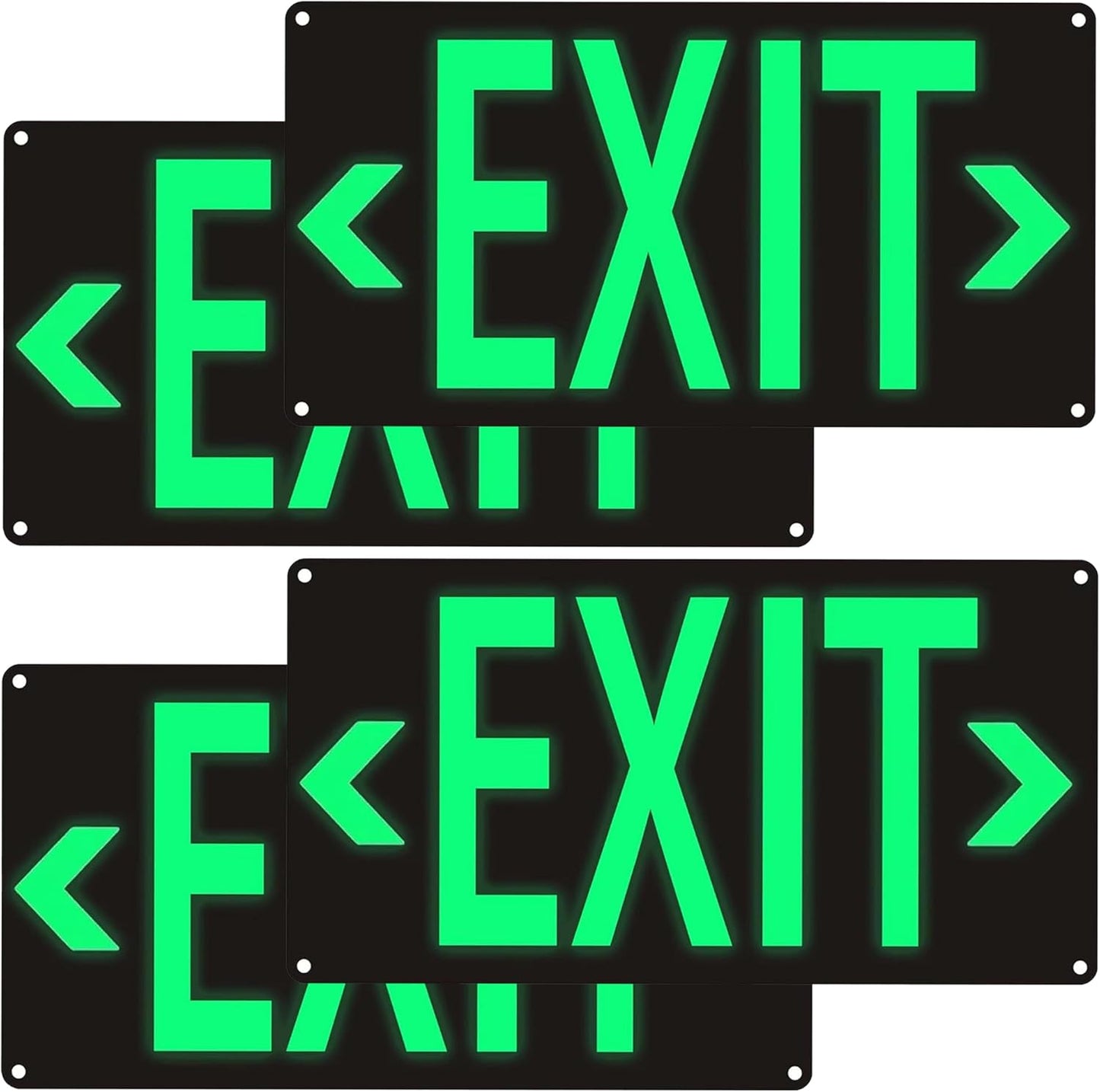 Photoluminescent Exit Sign Black, 14.25"x 7.5" Glow In The Dark Exit Signs Aluminum with 8pcs Removable Directional Arrows and Strong Adhesive Backing,Easy to install, 4Pack