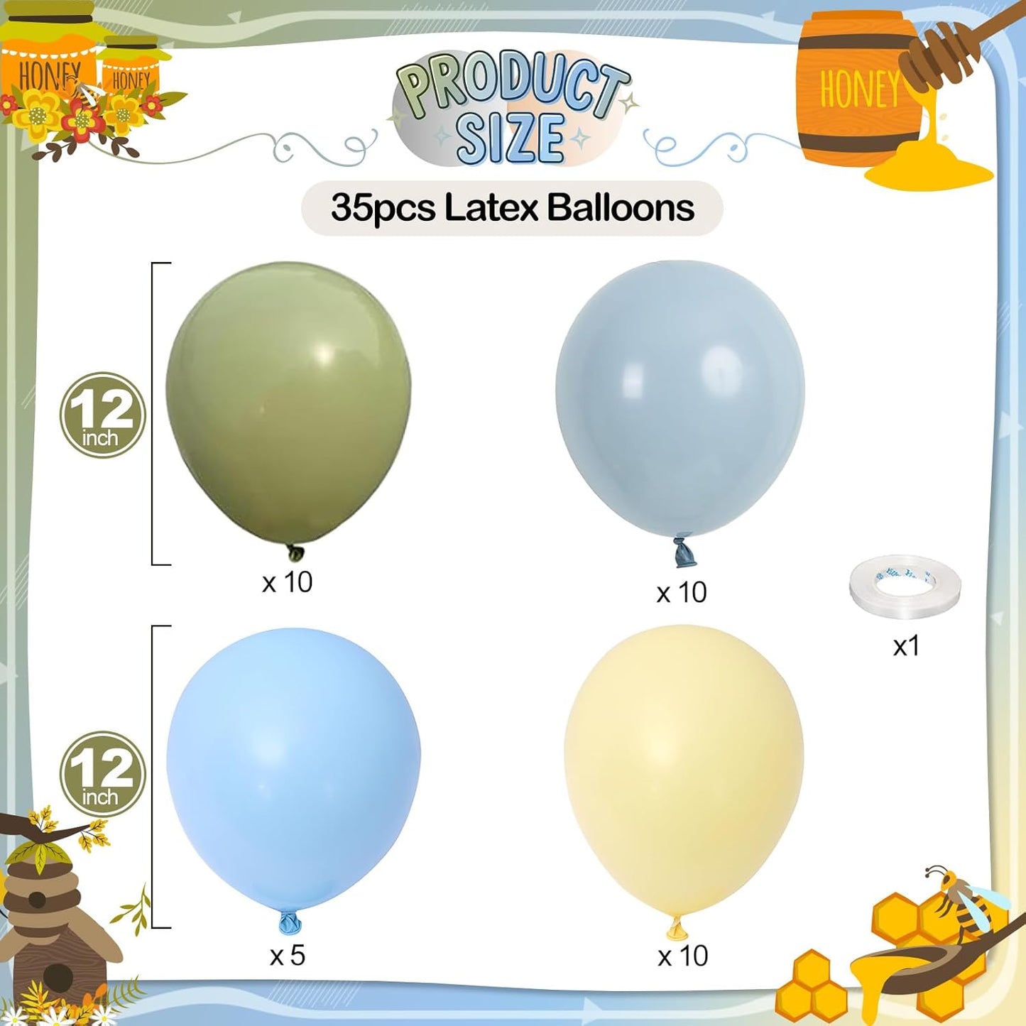 Sage Green Dusty Blue Yellow Balloon, 12 Inch Fog Slate Blue Balloons with Olive Green Yellow Balloon for Oh Baby Shower Bridal Shower Birthday Wild One Party Bee Theme Party Deocration Supplies