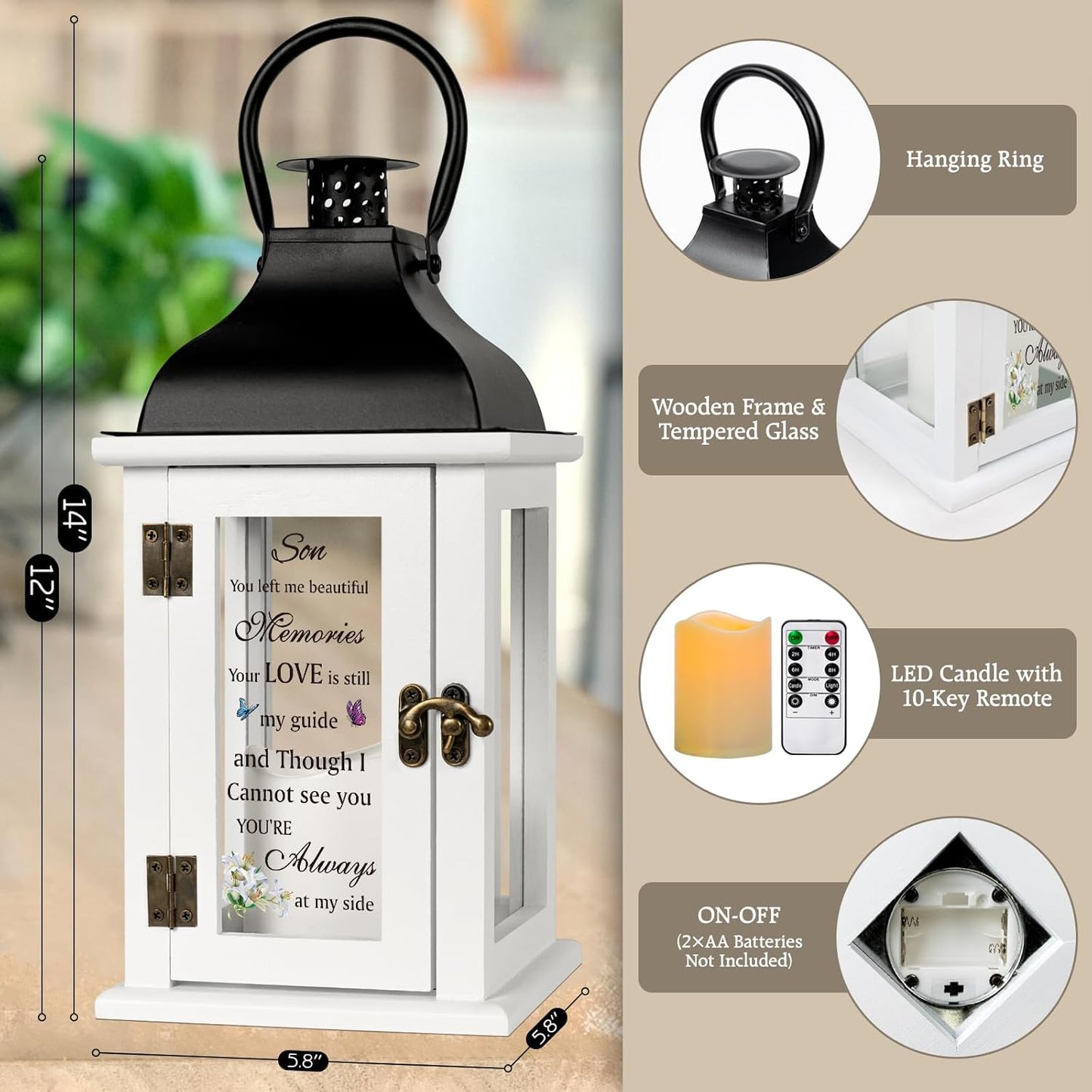 Memorial Lantern for Loss of Son in Memory of Son Bereavement Gifts Loss of Son Sympathy Gift for Mother Remembrance Gifts Memorial Gifts with LED Candle