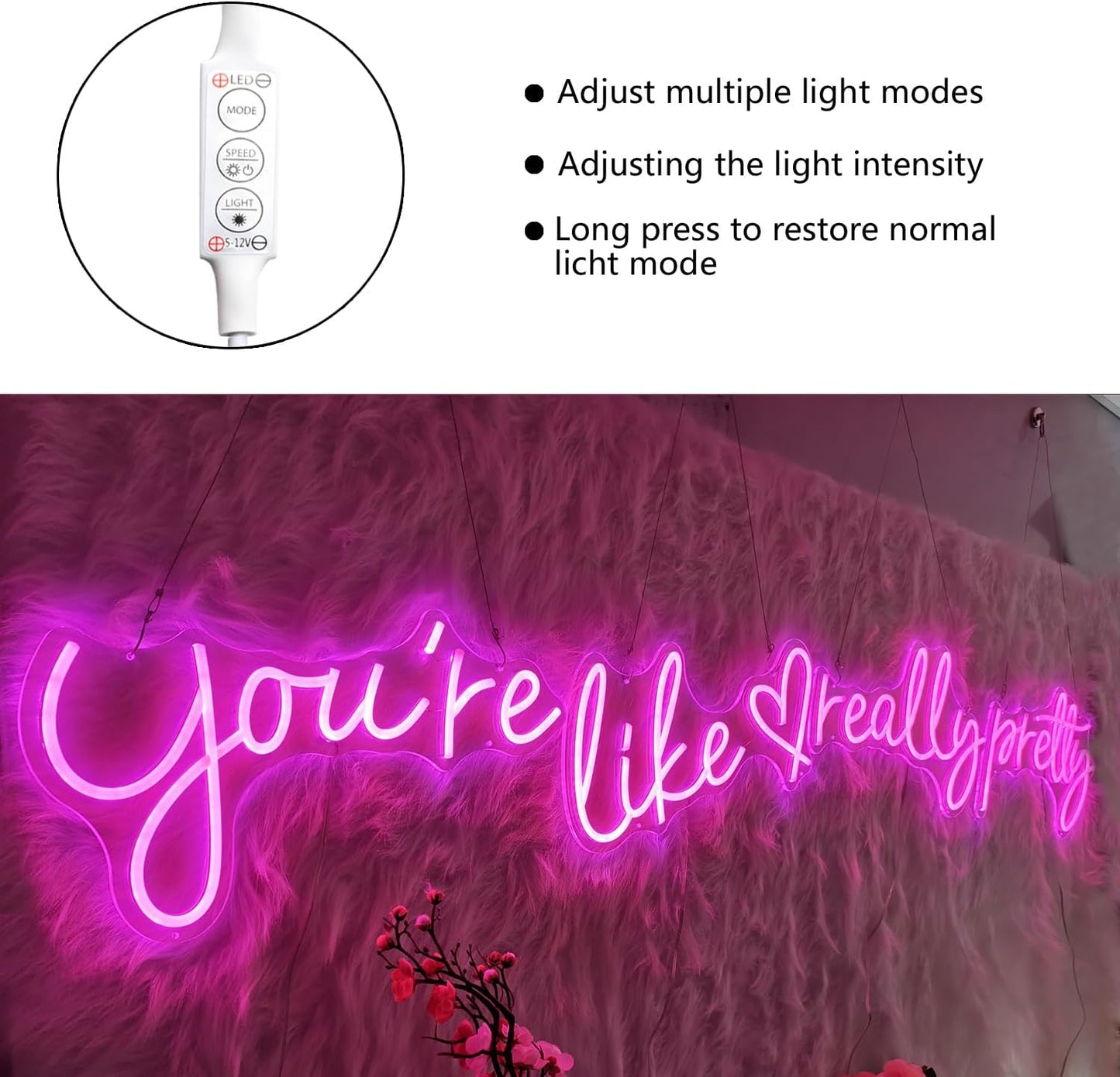 You're Like Really Pretty Neon Signs, Neon Light for Wall Decor,Light Up Sign for Wedding, Engagement,Neon Signs for Bedroom Decor