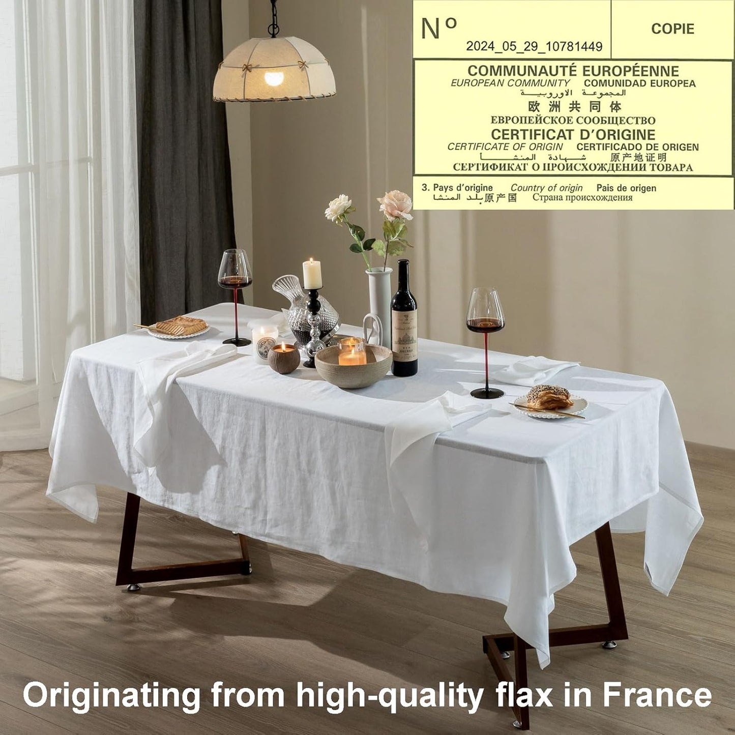 Talasily Linen Tablecloth 100% Pure Linen Table Cloth 60x108 Inches Rectangle Tablecloths Washable Cloths for Kitchen, Dining, Buffet Parties, Holidays, Picnic, Weddings and Restaurants-White