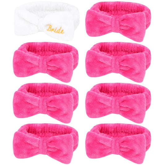 Semato Bachelorette Party Favor Set - Bride & Bridesmaid Spa Headbands (1 Bride + 7 Hot Pink)