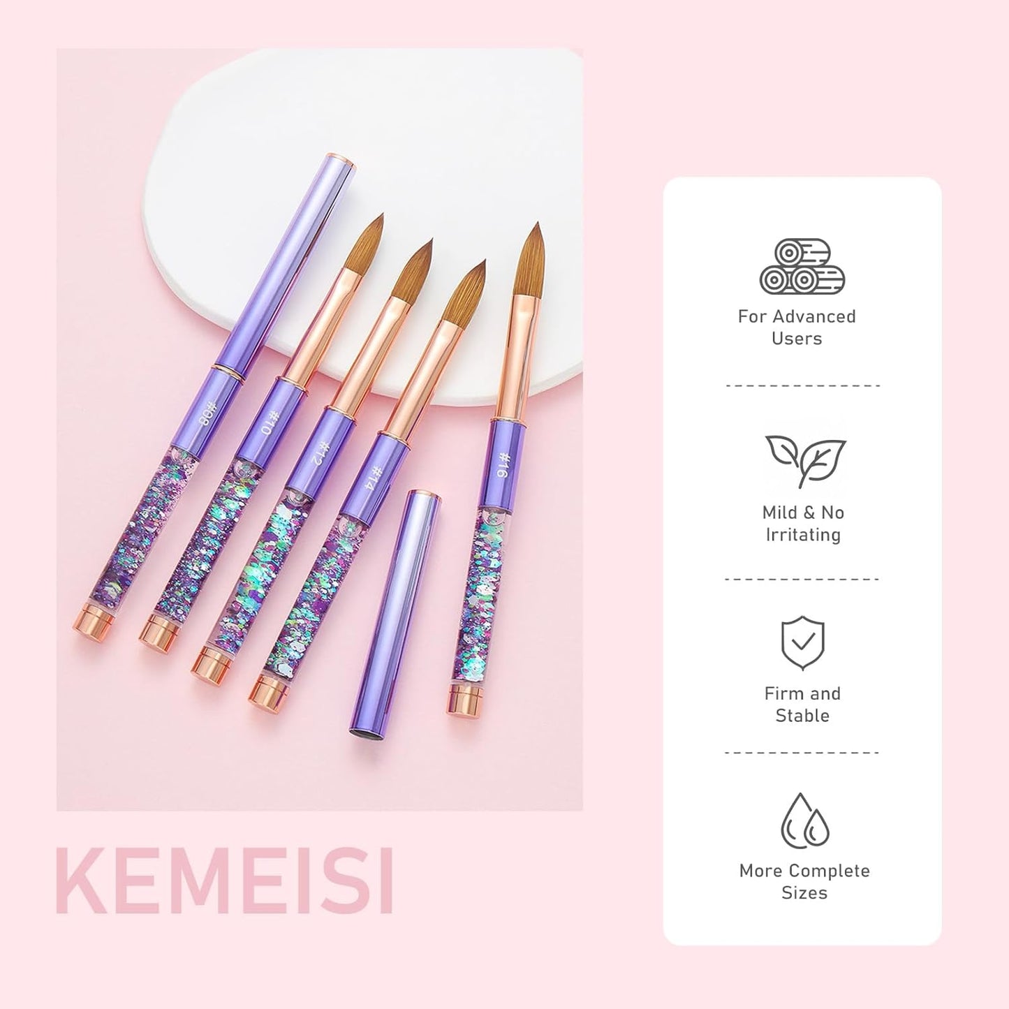 Acrylic Nail Brush Size #10, KEMEISI 100% Pure Kolinsky Nail Art Brushes Sturdy Handle Oval Shaped Acrylic Powder Nail Design Tools for Professional Manicure DIY Home Salon (Purple)