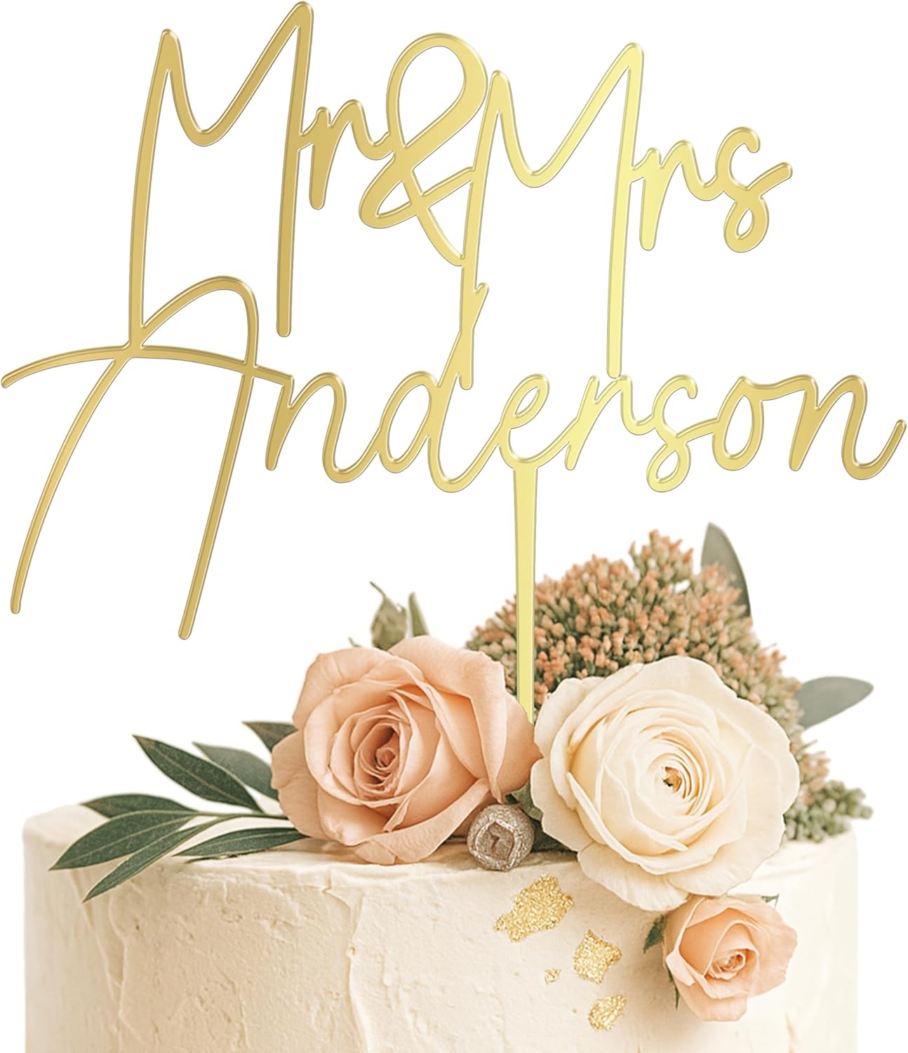 Personalized Mr & Mrs Wedding Cake Topper - Custom Last Name Cake Decoration - 6 Elegant Designs – Wood or Acrylic – 11 Colors – Ideal for Weddings & Anniversaries