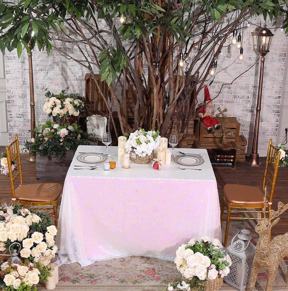 SquarePie Sequin Tablecloth 50 x 72 Inch Iridescent Sparkly Table Linen for Wedding Party