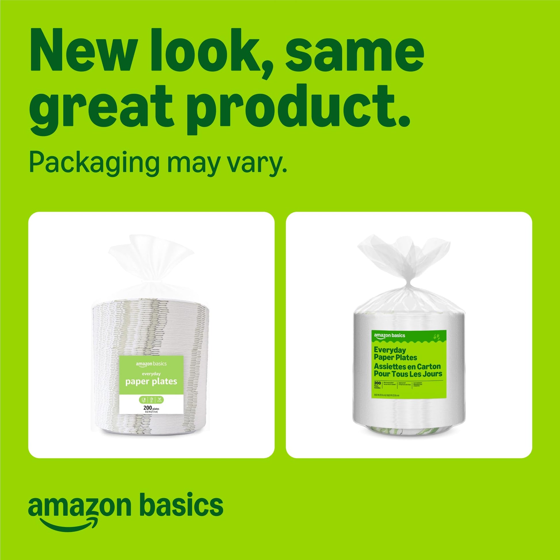 Amazon Basics Everyday Paper Plates, 8.62 Inch, Disposable, 200 Count, Packaging May Vary
