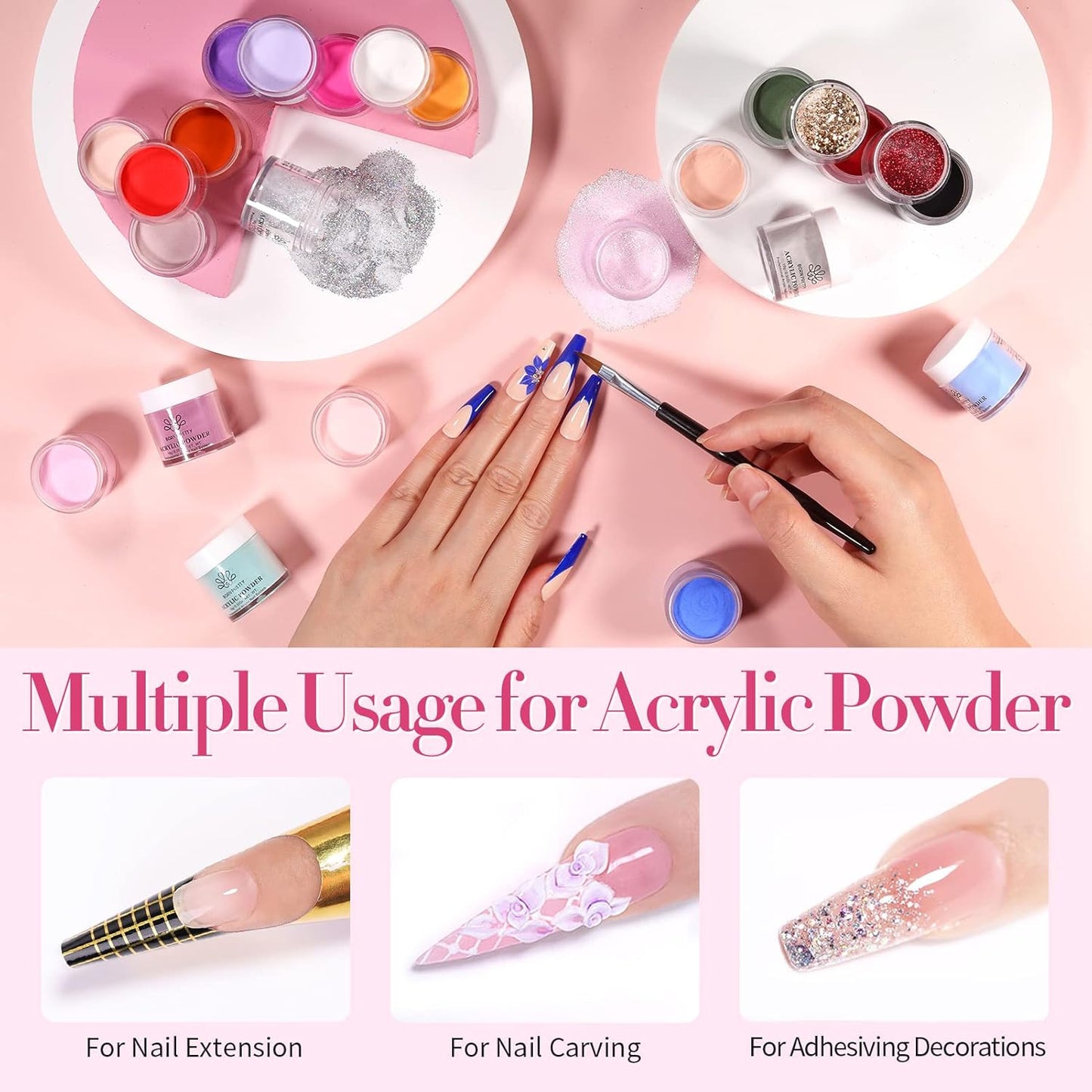 BORN PRETTY Acrylic Powder Set-24 Colors Acrylic Nail Powder Set Fall Winter Colors Pigmented Powders for Nail Extension Gift Home DIY & Salon No Lamp Needed