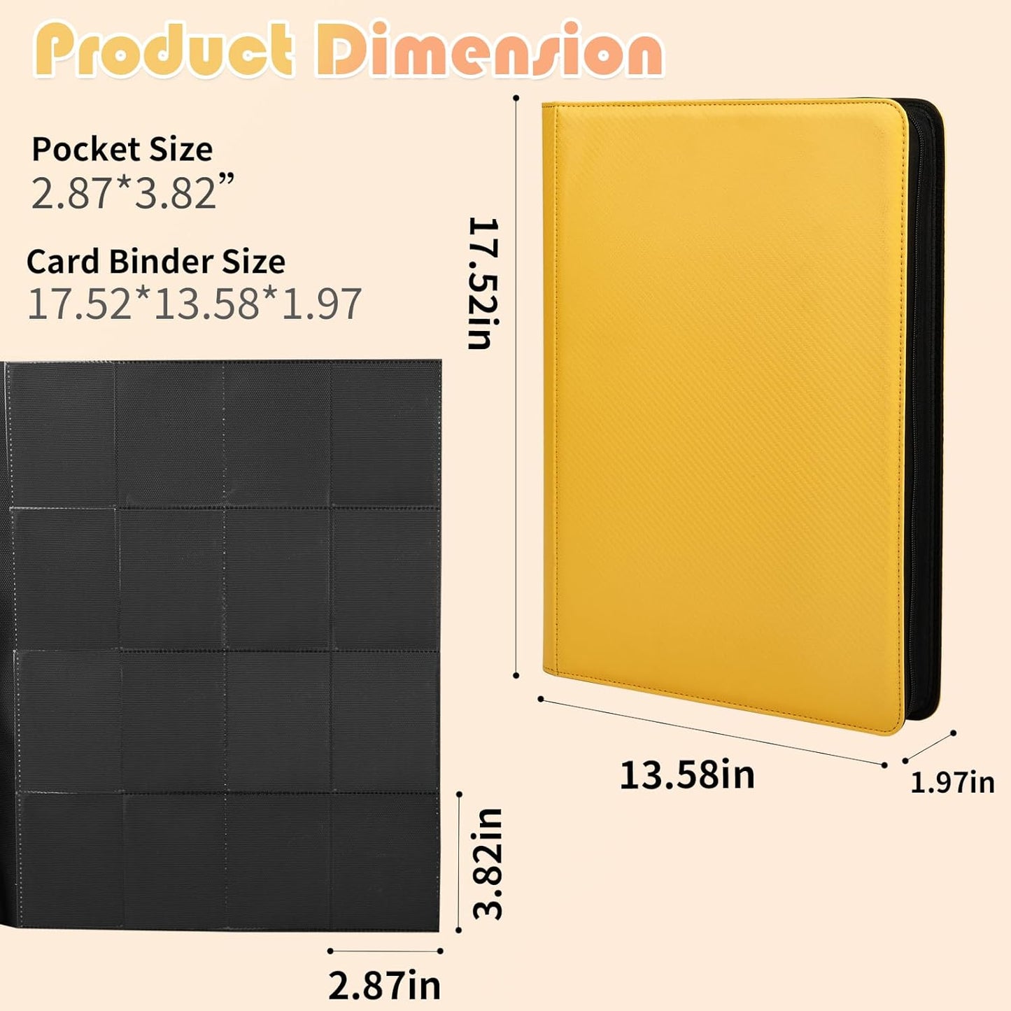 Premium 1000+ Pockets Trading Card Binder, 16-Pocket Ringless Side-Loading Album for TCG, MTG, Lorcana, Sports & Standard-Size Cards (Yellow)