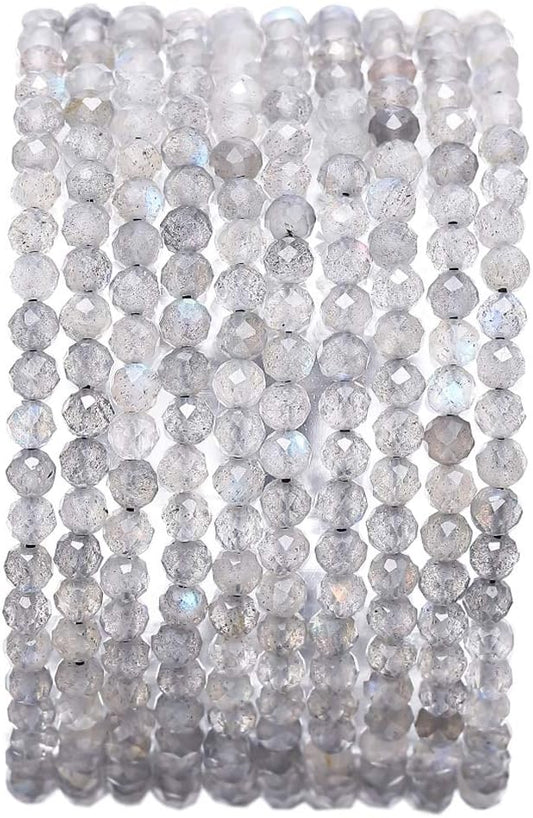 Faceted Natural Spectrolite Stone Round Loose Semi Gemstone Beads for Jewelry Making 3-3.5mm 38cm