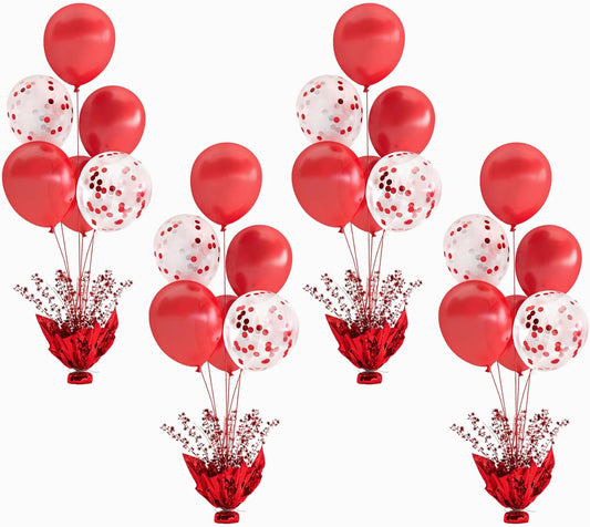 4 Set Red Balloon Stand Centerpieces - Perfect for Birthday, Wedding, Engagement & Christmas - Table Top Decorations