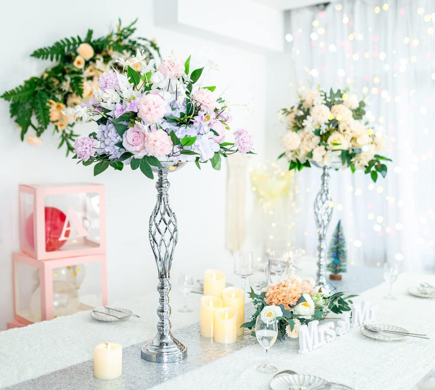 Wedding Centerpieces for Reception Tables - Twist Candleholder Stands, Flower Arrangement Vases, Metal Road-Leading Home Decor