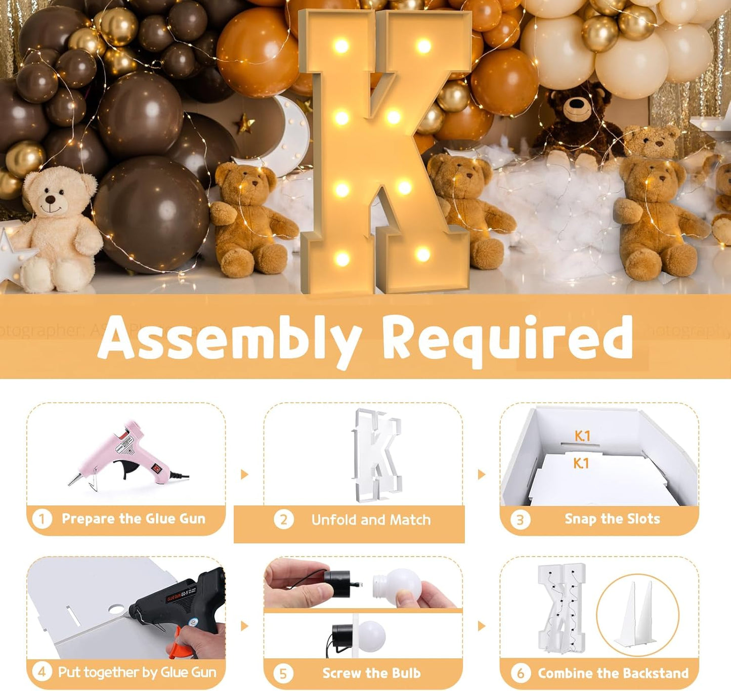 imprsv Marquee Light Up Letters, 3FT Marquee Letters for Birthday Baby Shower Wedding Decorations Light Up Letters for Engagement Party Decor, Large Marquee Letters for Party Decorations, Letter K