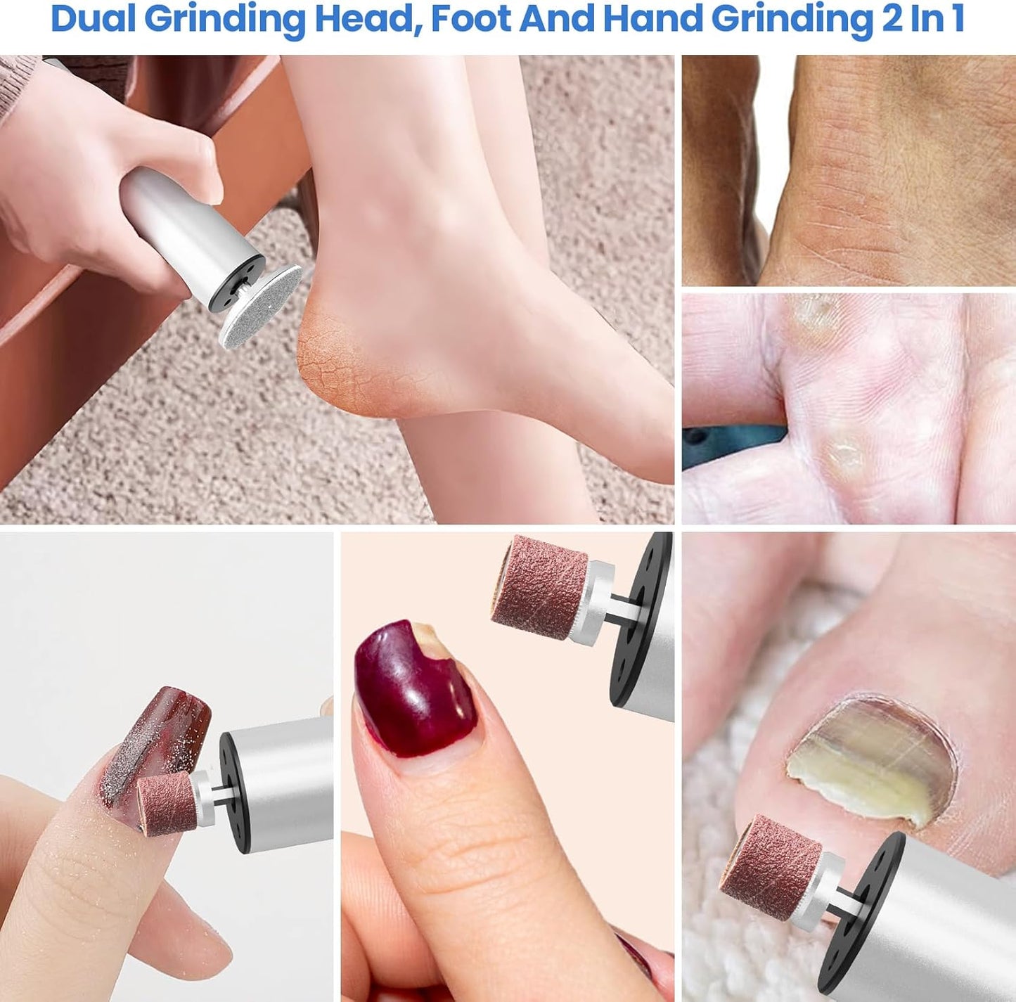 Electric Foot Callus Remover, 2 in 1 | 6 Speed Adjustable Foot File Nail Grinder with Sandpaper Disks, Professional Sander Pedicure Tool for Feet Dead Skin, Self Care Gifts for Women Mom Lover Friends