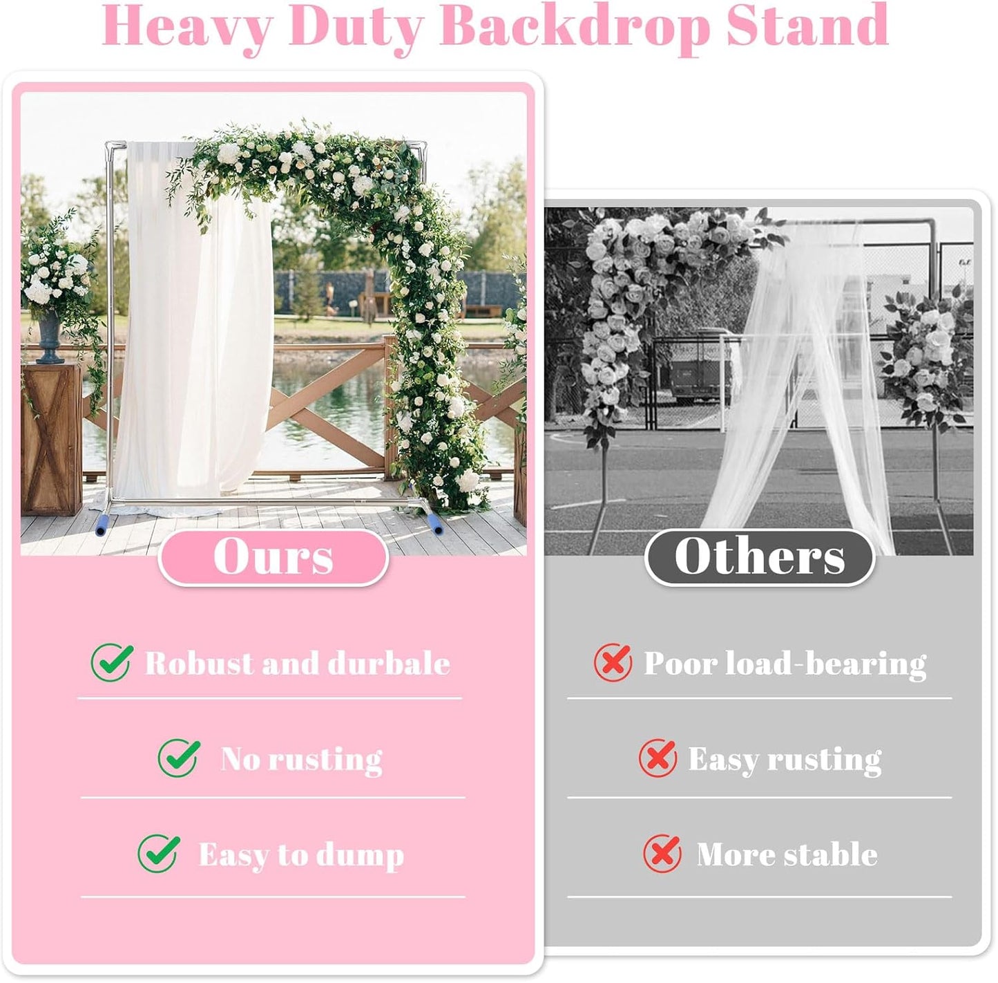 Wedding Arch Backdrop Stand,7x6 FT Metal Arch Backdrop Stand for Ceremony Square Stainless Steel Arched Frame Decoration for Wedding,Birthday,Party,Anniversary,Baby Shower,Garden Decorations