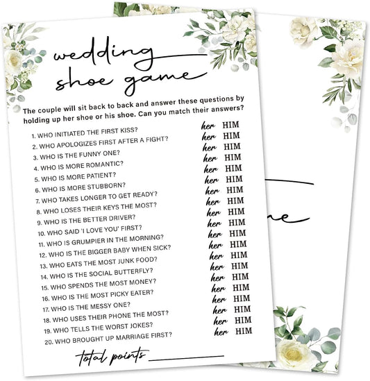 Eucalyptus Bridal Shower Games 30 Guests, Wedding Shoe Bridal Games for Showers, White Rose Wedding Engagement Party Activity Party Supplies/Green-07