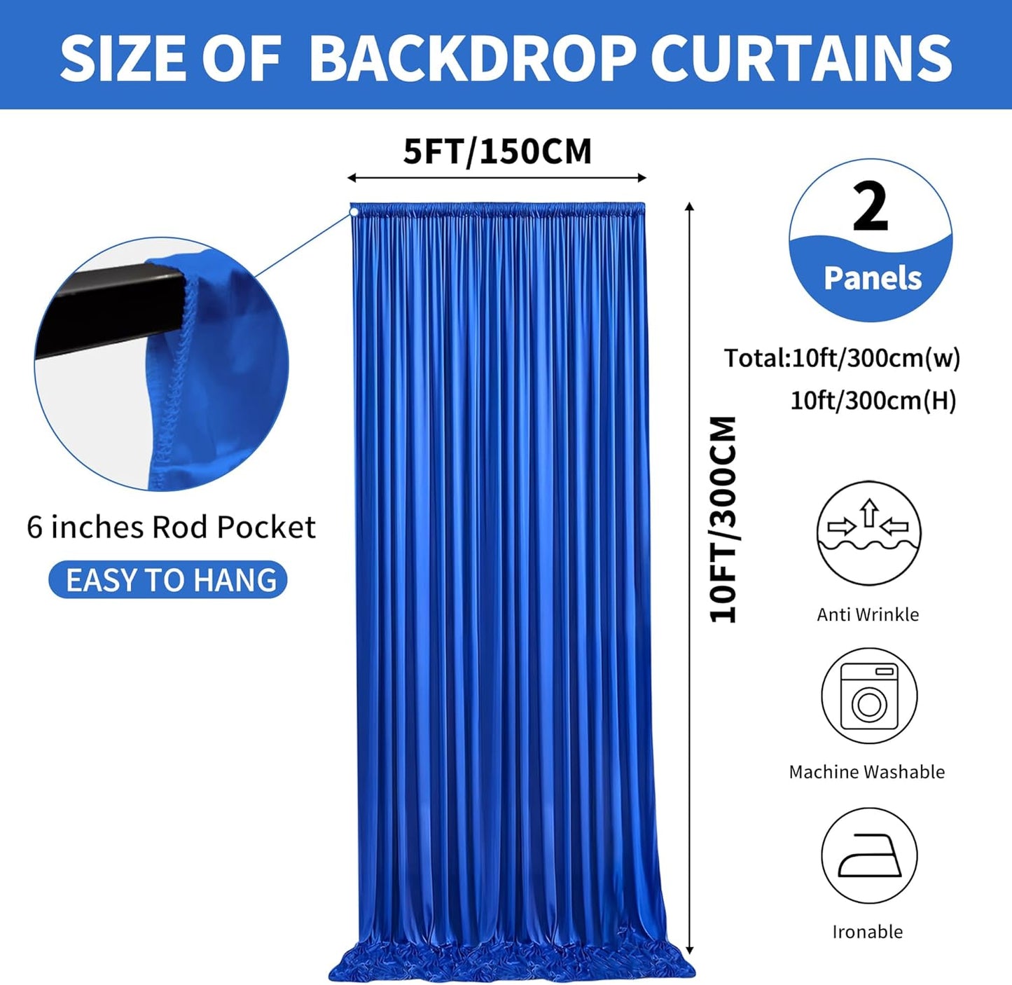 10x10ft Backdrop Curtains for Parties, 2 Panels 5x10ft Photography Backdrop Curtain with Rod Pocket,Backdrop Polyester Background Drapes,Wedding Backdrop Drapes for Birthday Baby Shower Home Decor