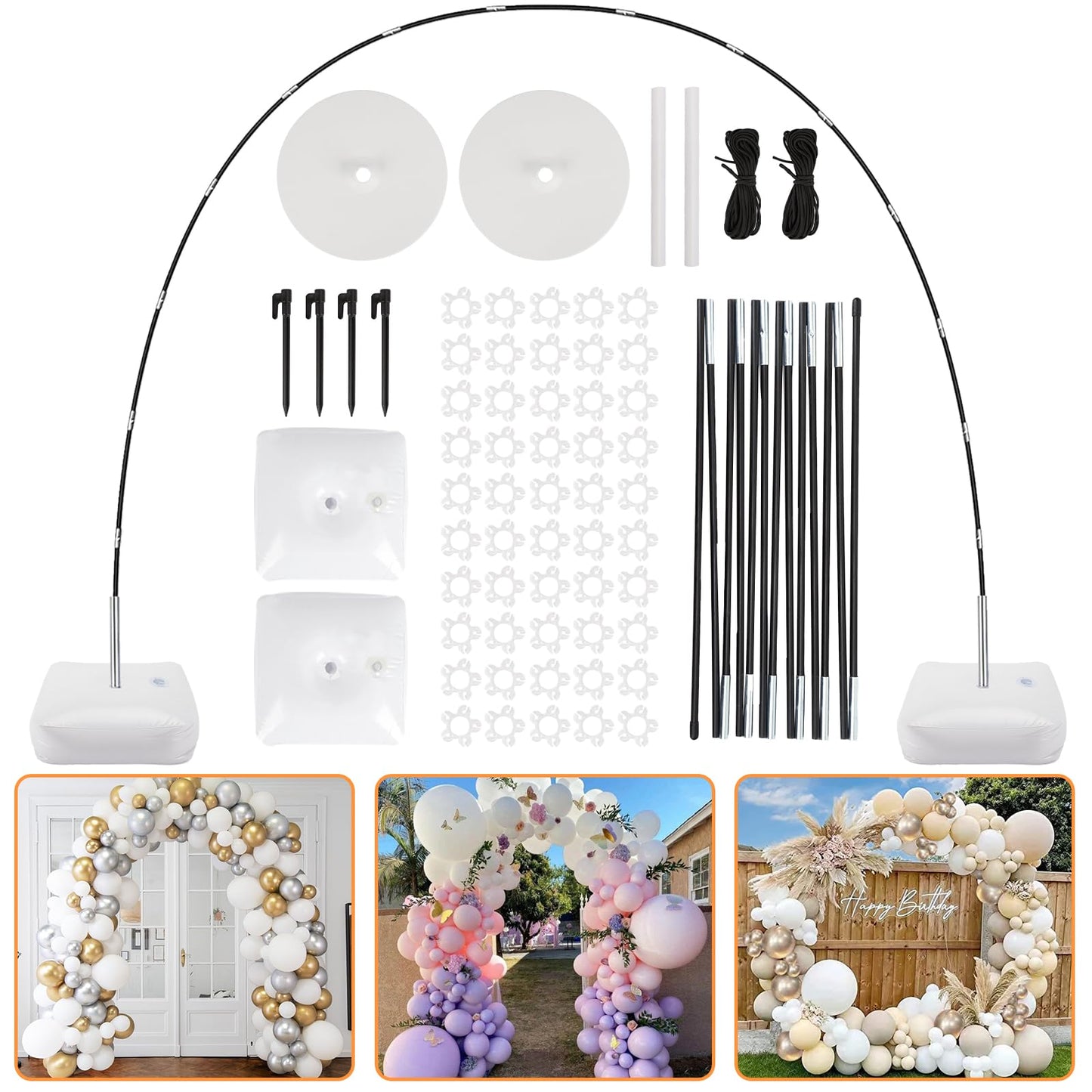 RUBFAC Balloon Arch Kit, 8ft Tall & 9ft Wide Adjustable Balloon Arch Frame Stand with 2 PVC Bases,2