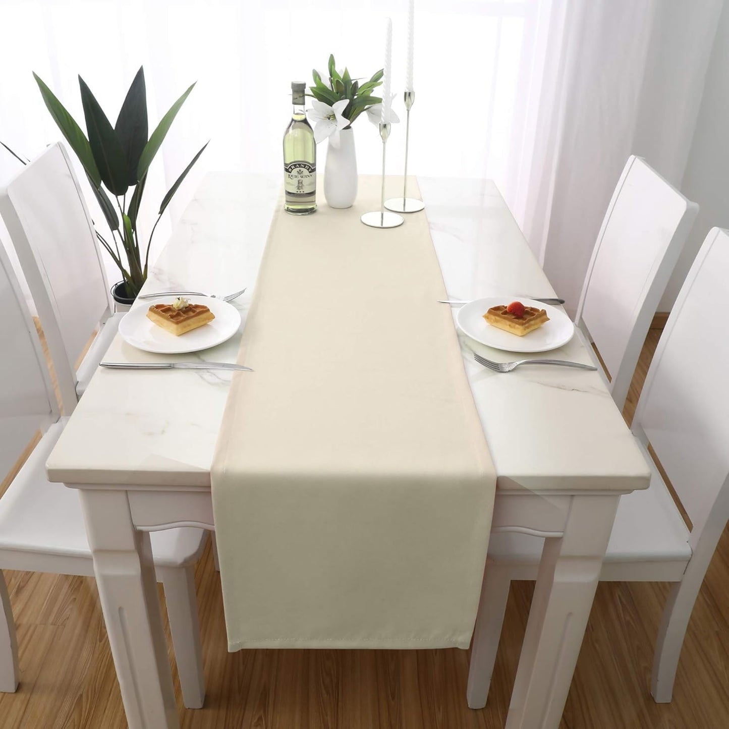 DUALIFE 2 Pack Table Runner 14 x 72 Inch Long Table Cloth Table Runners for Wedding Engagement Banquet Graduations Birthday Party Decorations Cream Beige