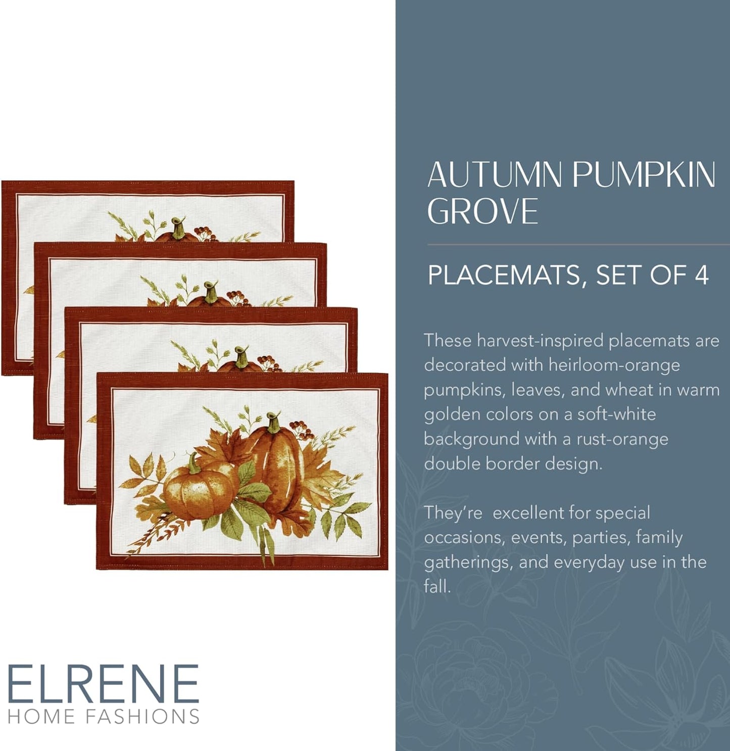 Elrene Home Fashions Autumn Pumpkin Grove Fall Placemat, Seasonal Table Decor, 13"x19", Multi Color
