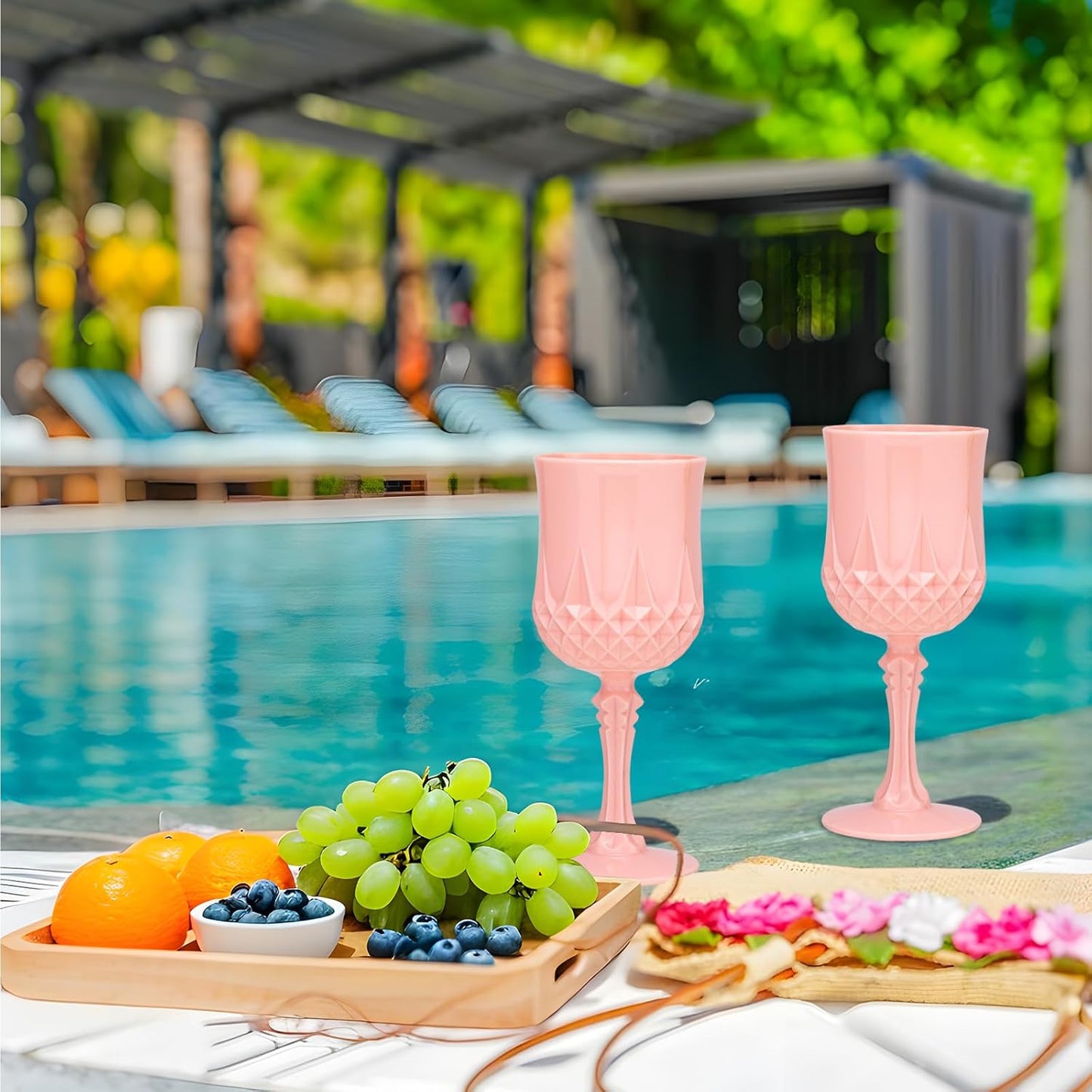 Plastic Vintage Wine Glasses 7OZ Plastic Goblets Vintage Drinking Glasses 24PCS Retro Wedding Glassware Water Goblets Reusable Drinking Cups for Party,Reception,Celebration,Bar,Whiskey(Light Pink)