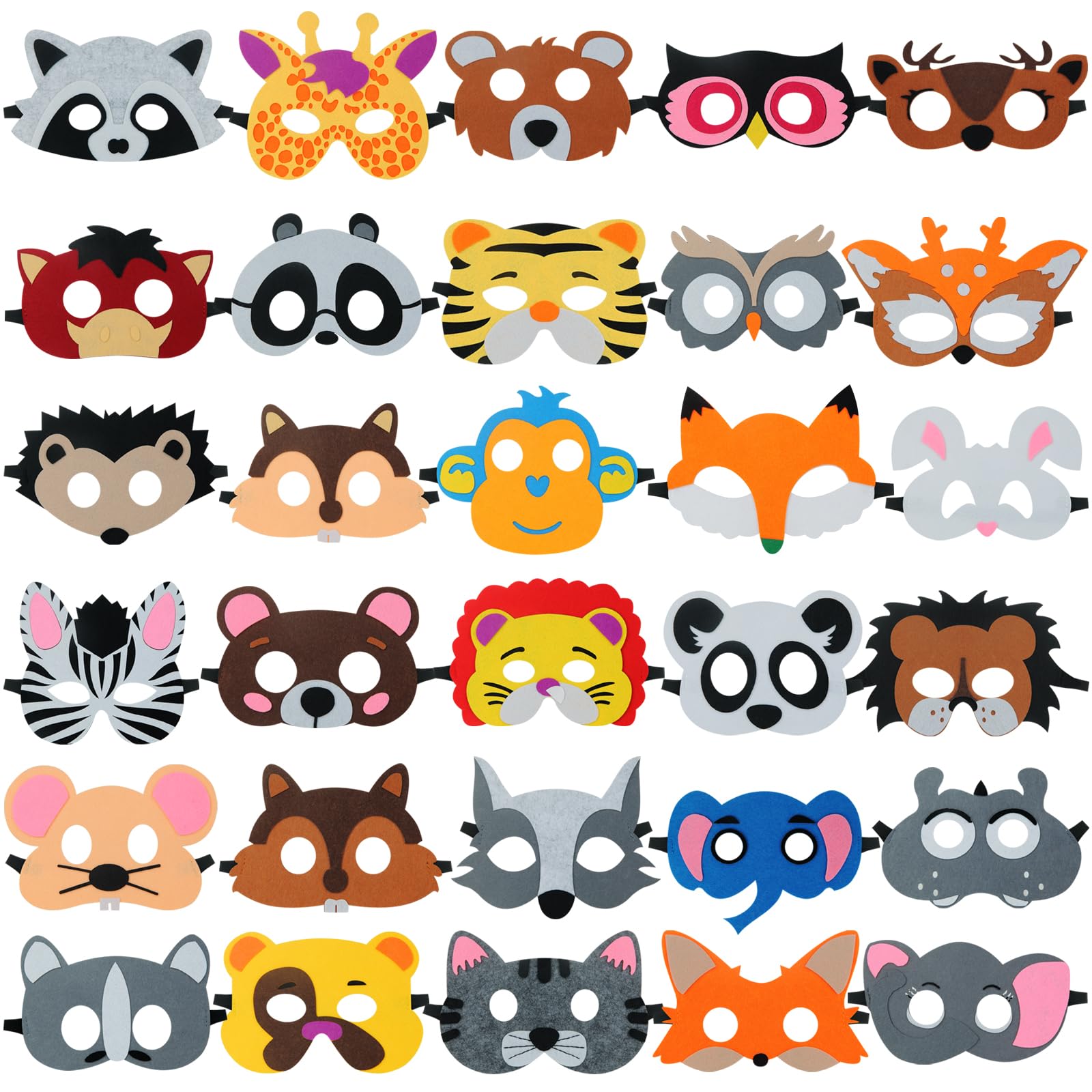 30 Pieces Felt Animal Masks for Kids Jungle Theme Party Favors Supplies