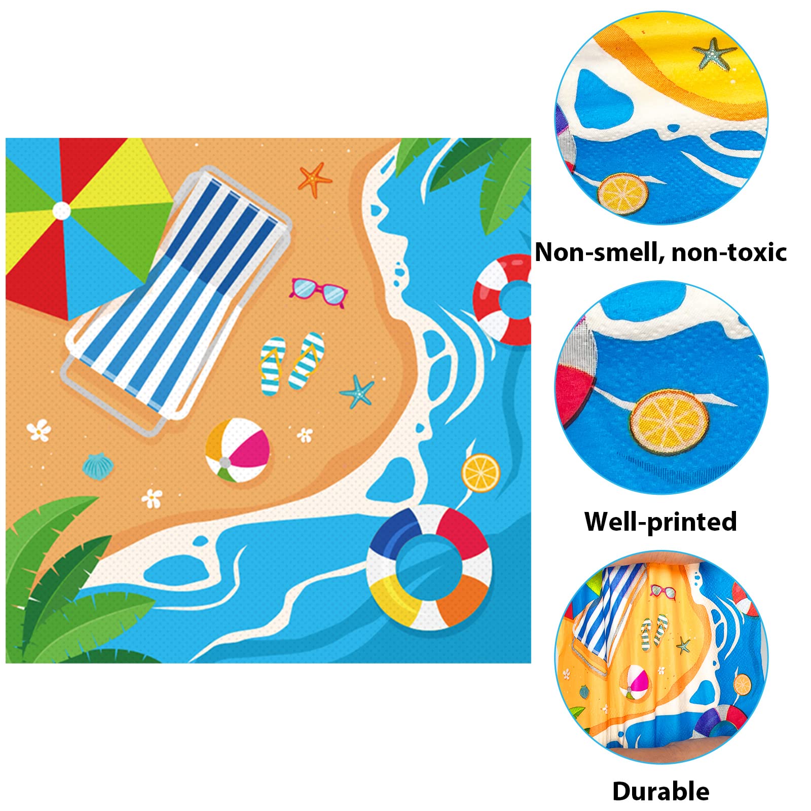 50 Pcs Summer Beach Party Napkins Beach Theme Birthday Disposable Paper Napkins Luncheon Napkins