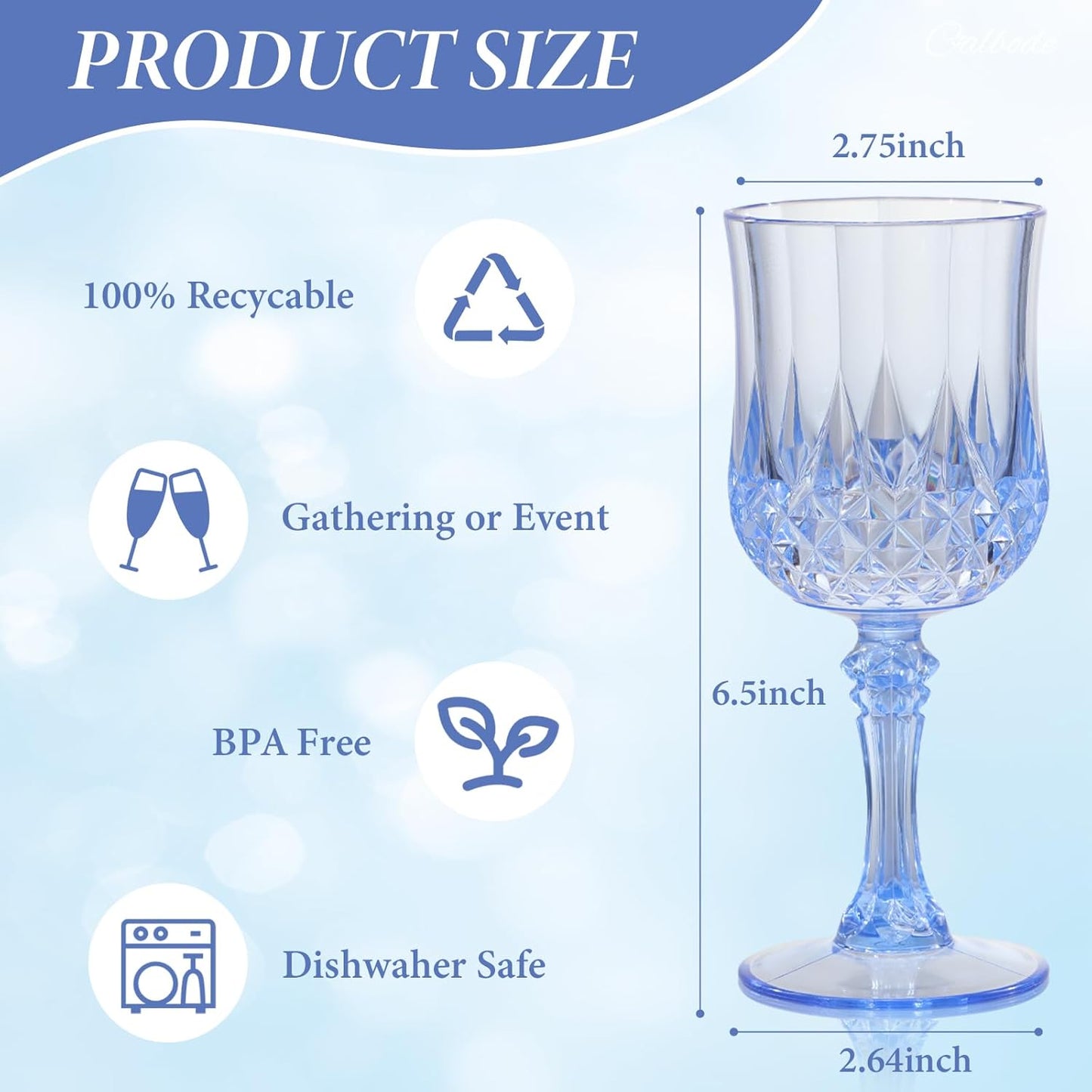 Blue Plastic Wine Glasses Set of 12 – 7oz Unbreakable Vintage Drinking Glasses for Parties Reusable & Dishwasher-Safe for Weddings, Bars, and Every Celebration