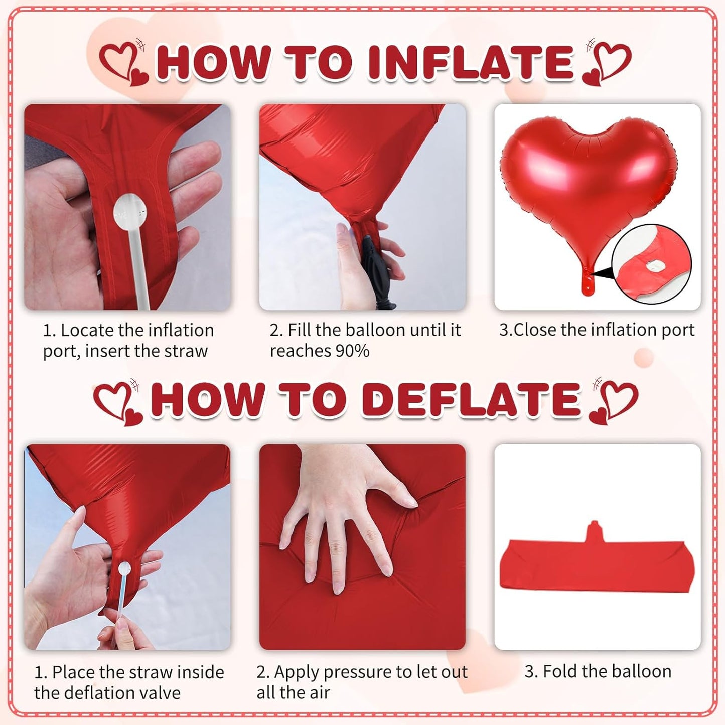 20 Inch Red Heart Balloons, 10 Pcs Heart Shaped Valentine Foil Balloons, Red Love Helium Balloon for Valentine Bridal Shower Anniversary Wedding Birthday Bachelorette Party Decorations