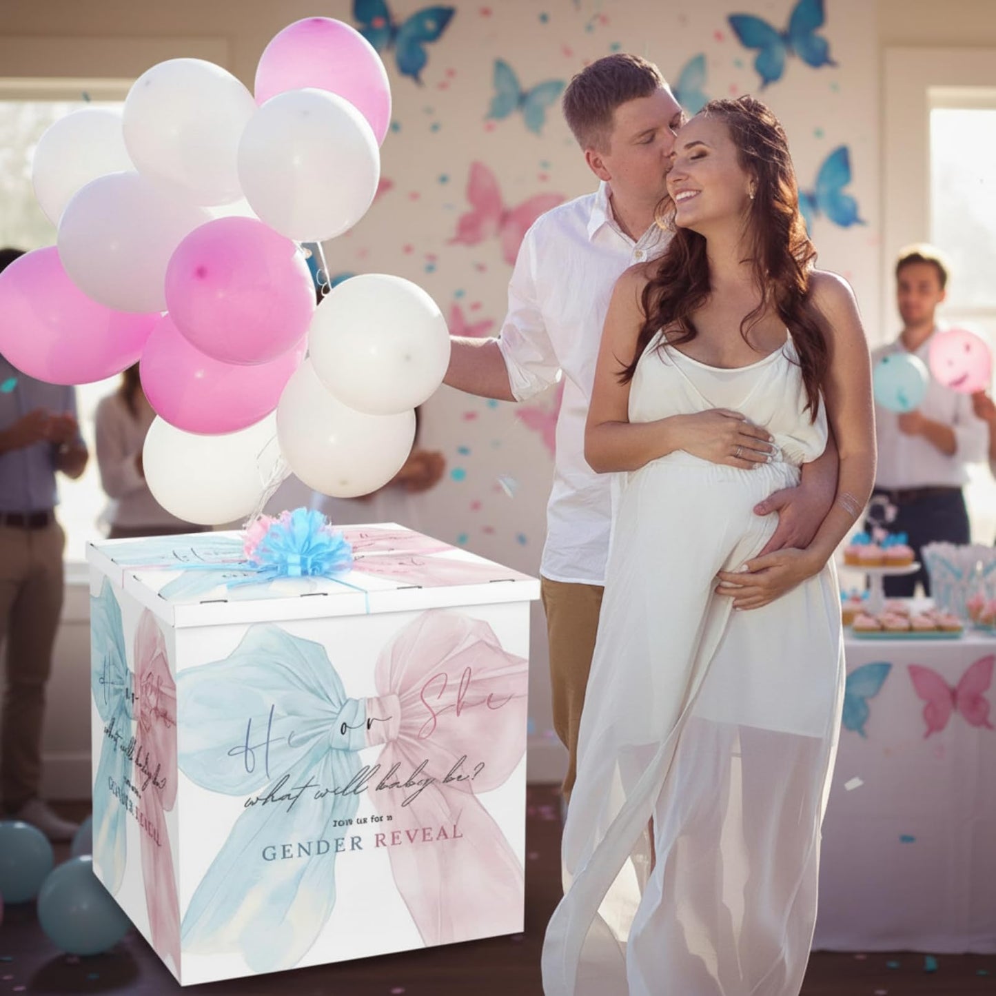 AmazingSpark 28in Giant Gender Reveal Gift Box with Lid Kit Oversized Gender Reveal Balloon Box
