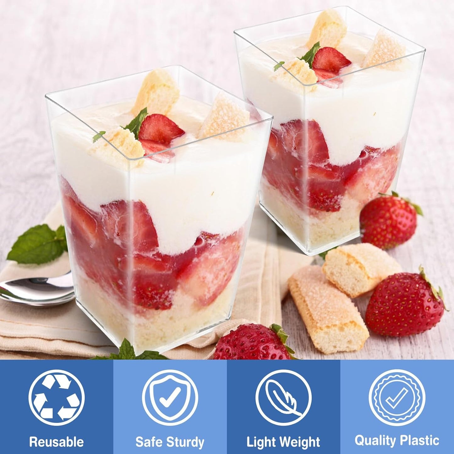 50 Pack 5 oz Plastic Dessert Cups with Lids and Spoons - Clear Yogurt Parfait Cups with Lids - Mini Dessert Shooter Cup with Spoons for Fruit Pudding Mousse Ice Cream Appetizer