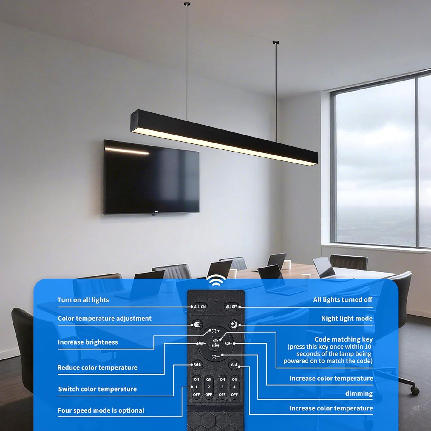 8FT LED Linear Light, 100W 15000lm Dimmable Suspended Linear Light, Linkingable Connection, 3000-6000K Color Changing, Prefect for Office Shop, Gym ETL-Listed 2-Pack