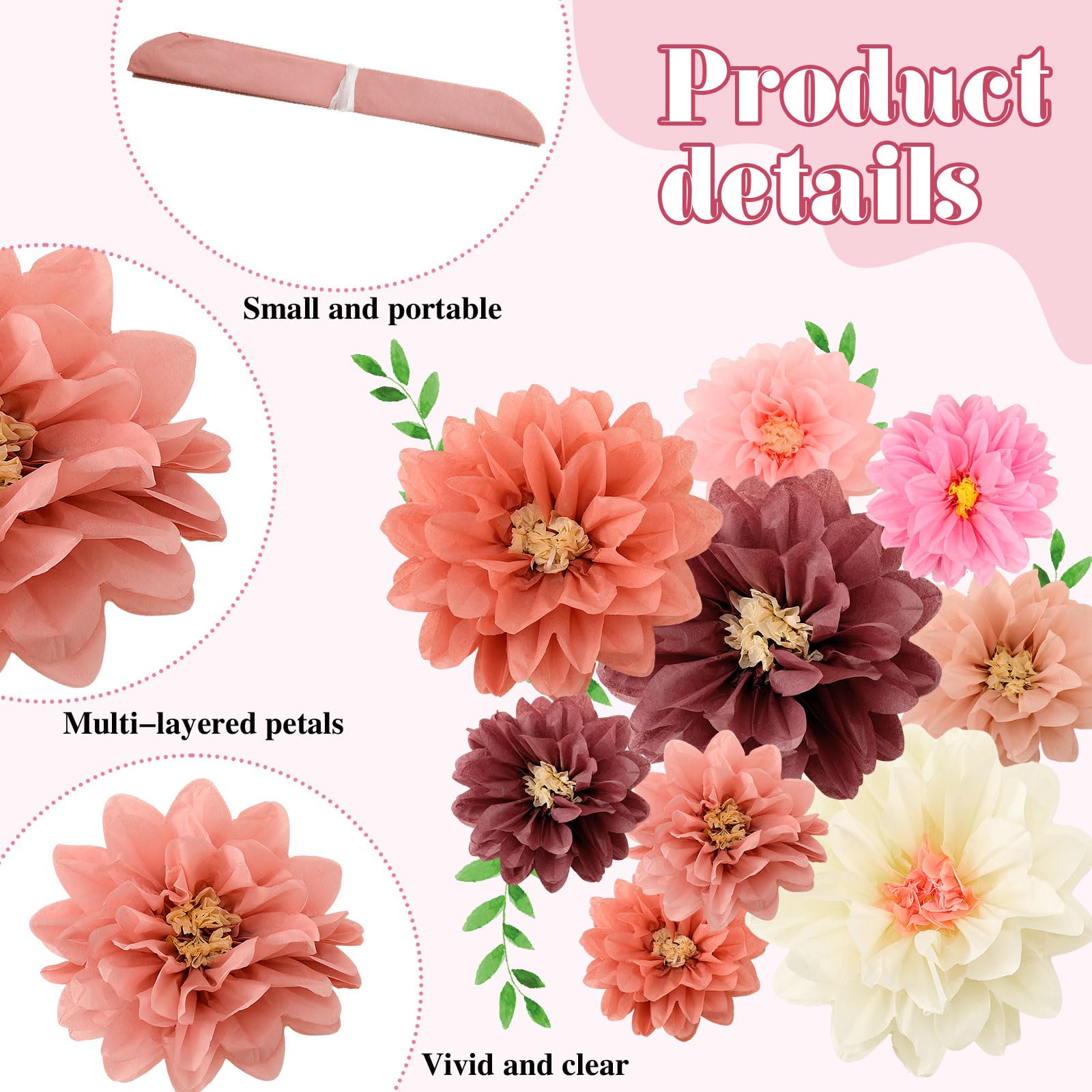 Geyee 18 Pcs Mexican Paper Flowers,Vintage Color,6" 8" 10"