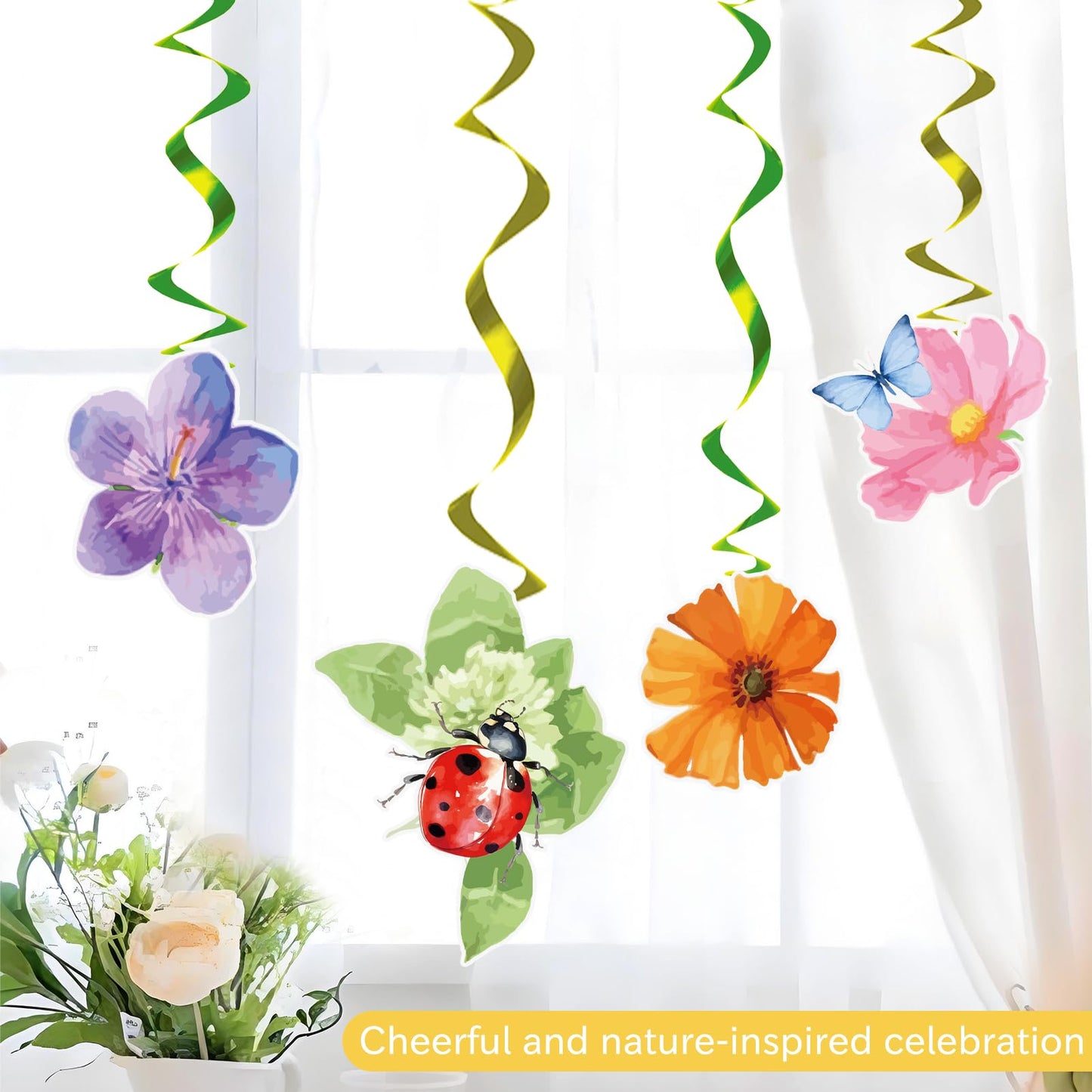 OBBOLO Flower Birthday Decorations, Garden Wildflower Party Decorations with Pre-strung Banners