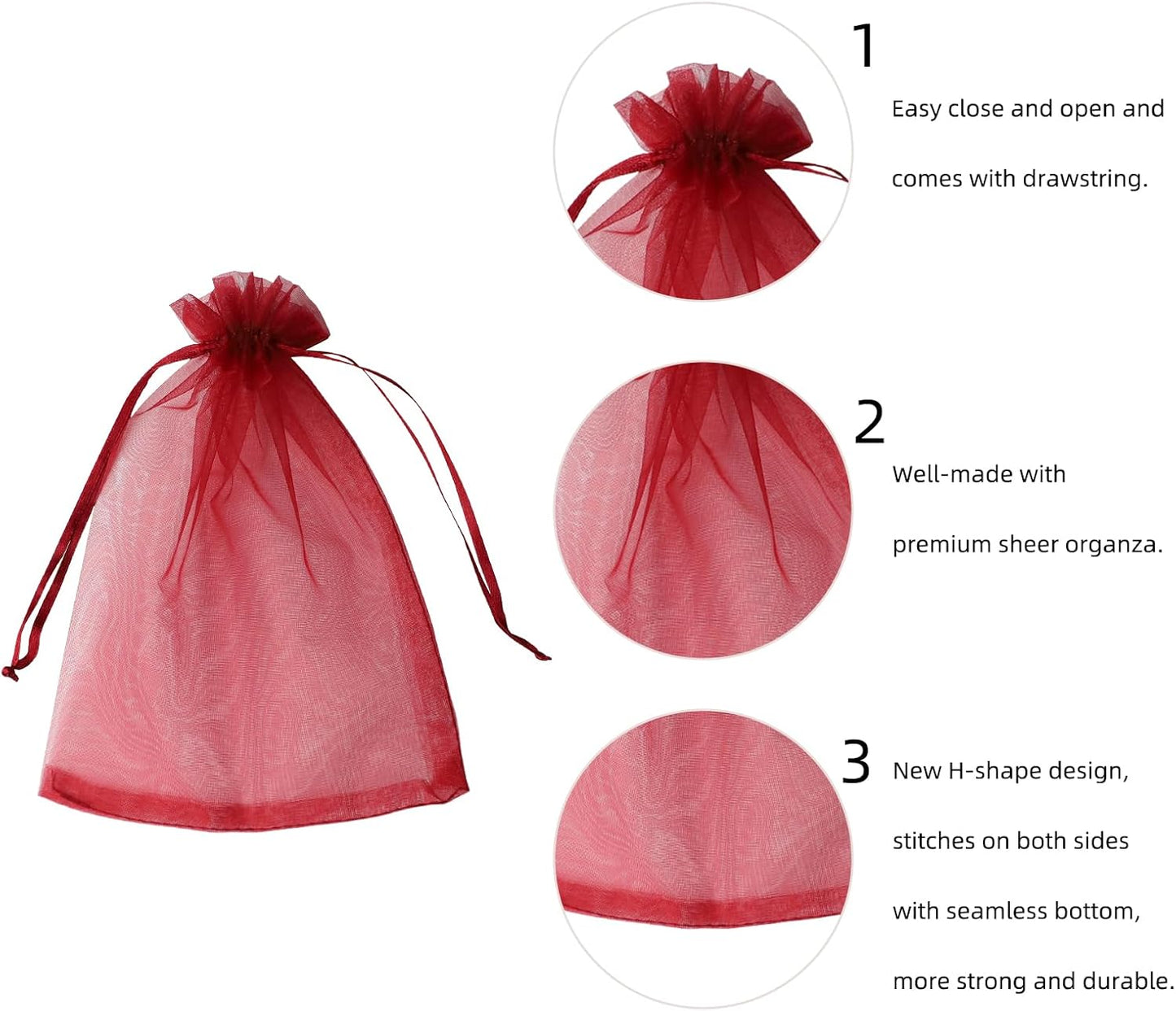 Wudygirl 100 PCS Organza Bags - 5X7 Inch Sheer Organza Bags with Drawstring for Jewelry, Wedding Favor, Candy (Wine Red 5X7)