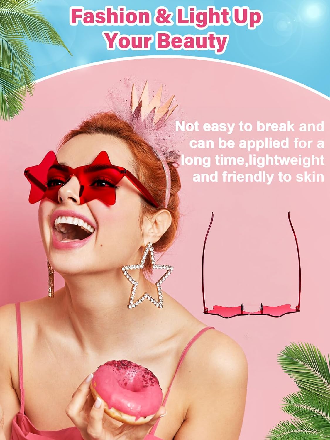 12 Pairs Star Kids Sunglasses Bulk Colorful Rimless Star Glasses for Women Adults Fun Trendy Transparent Star Sunglasses Birthday Party Favor