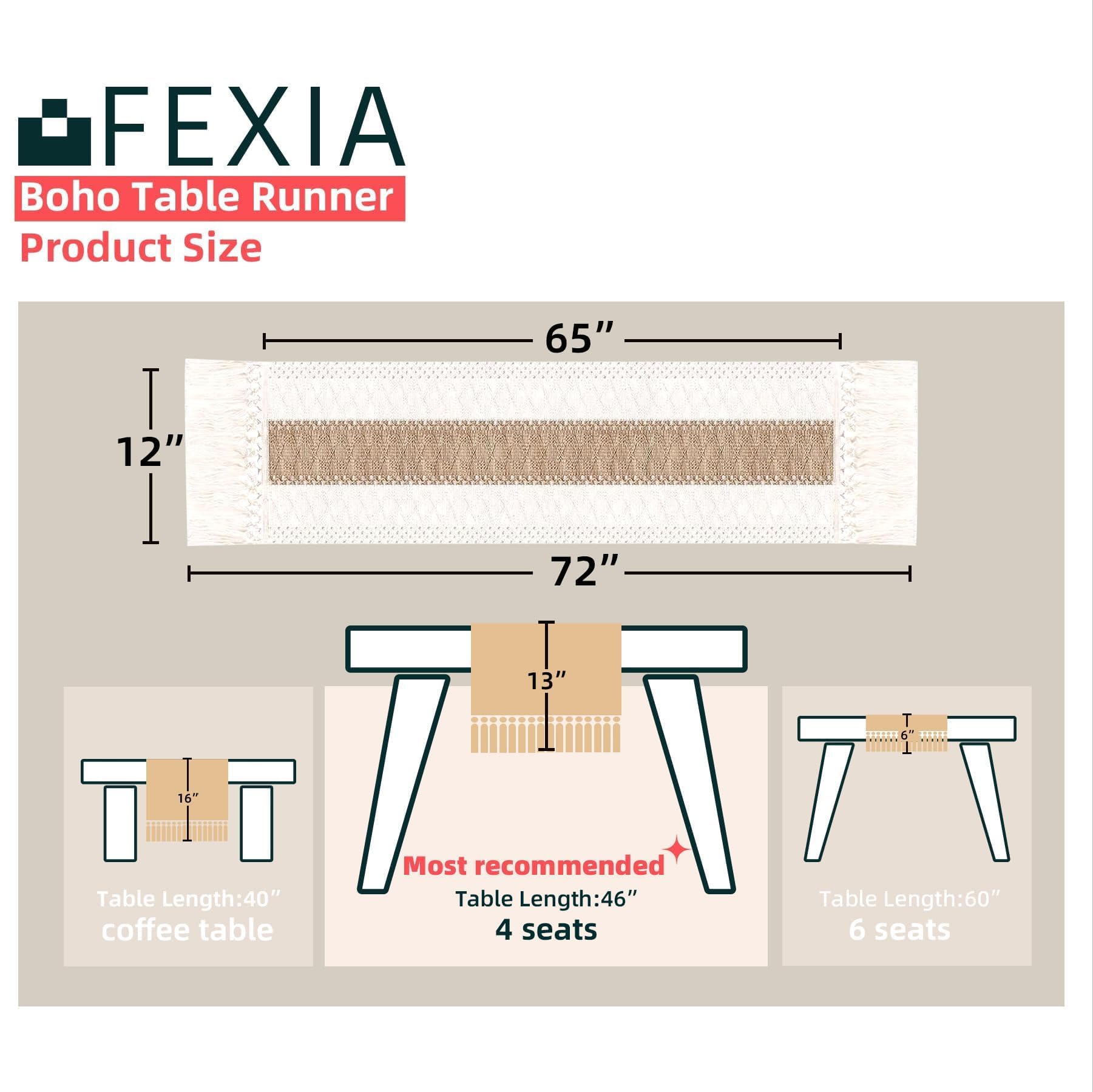 FEXIA Boho Table Runner for Fall Home Decor 12x72 Rustic with Tassels