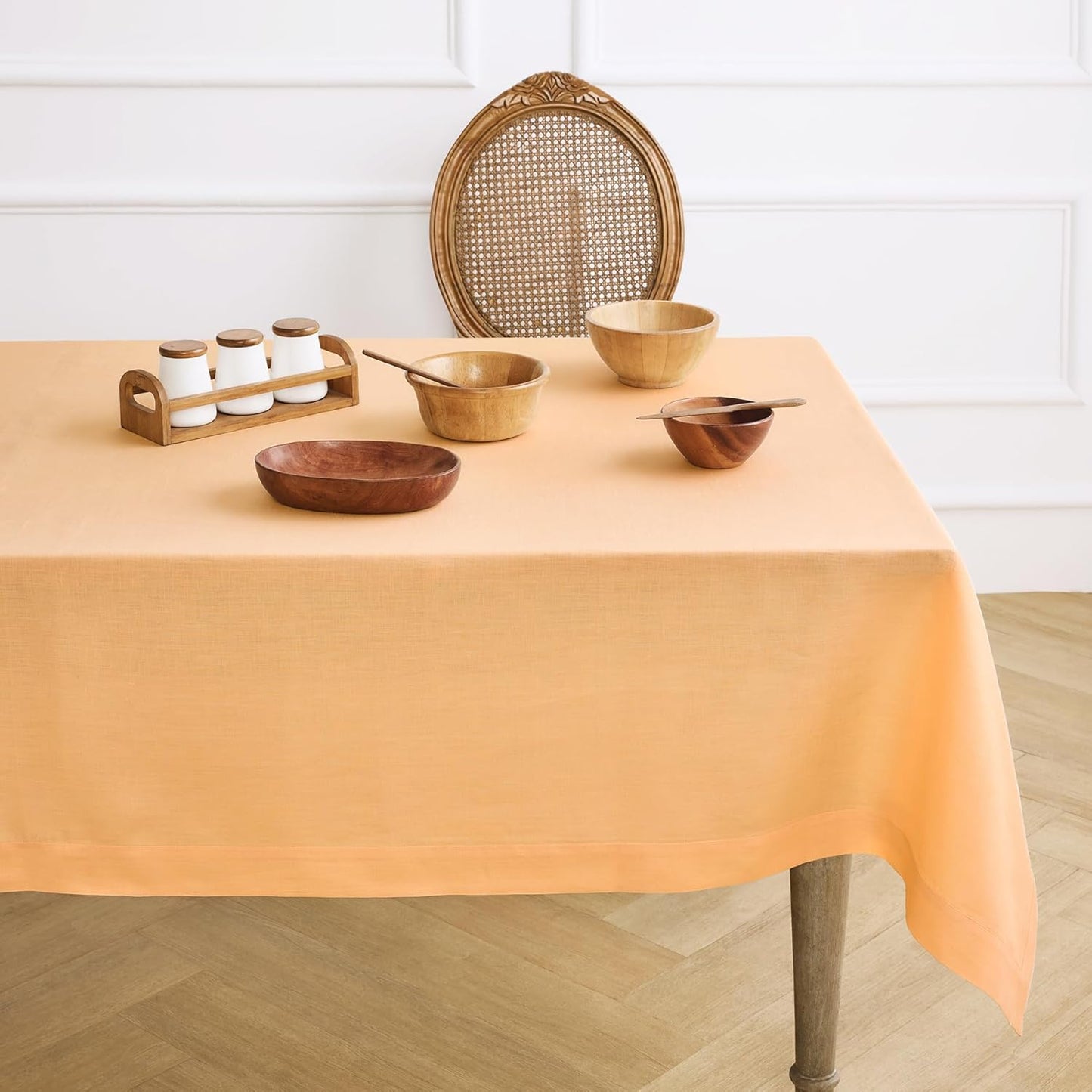 Solino Home Linen Tablecloth for Rectangle Tables 60 x 90 Inch - 100% Pure Linen Peach Table Cloth - Fete, Machine Washable Cloth Tablecloth