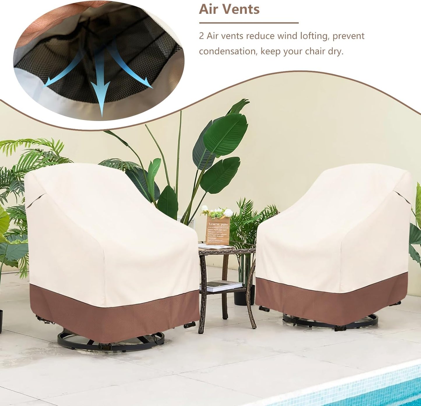 Outdoor Swivel Chair Cover 2 Pack,Outdoor Furniture Patio Chair Covers Waterproof Clearance,(33"W x 35"D x 38.5"H) Outdoor Lawn Patio Furniture Covers,Beige & Brown