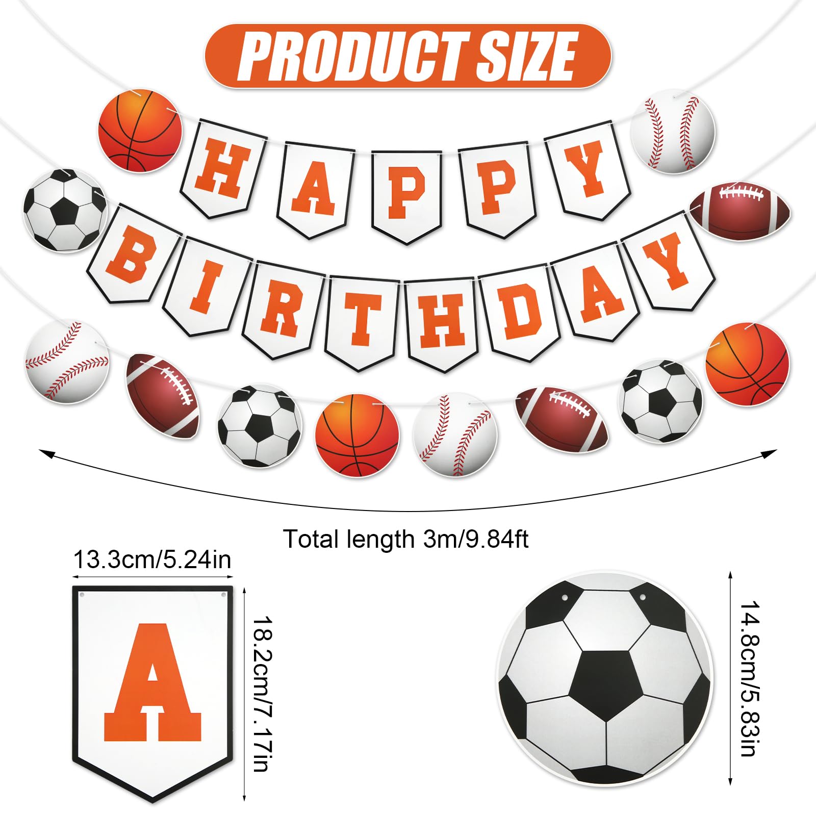 3pcs Sports Birthday Party Banner, Sports Themed Party Decorations
